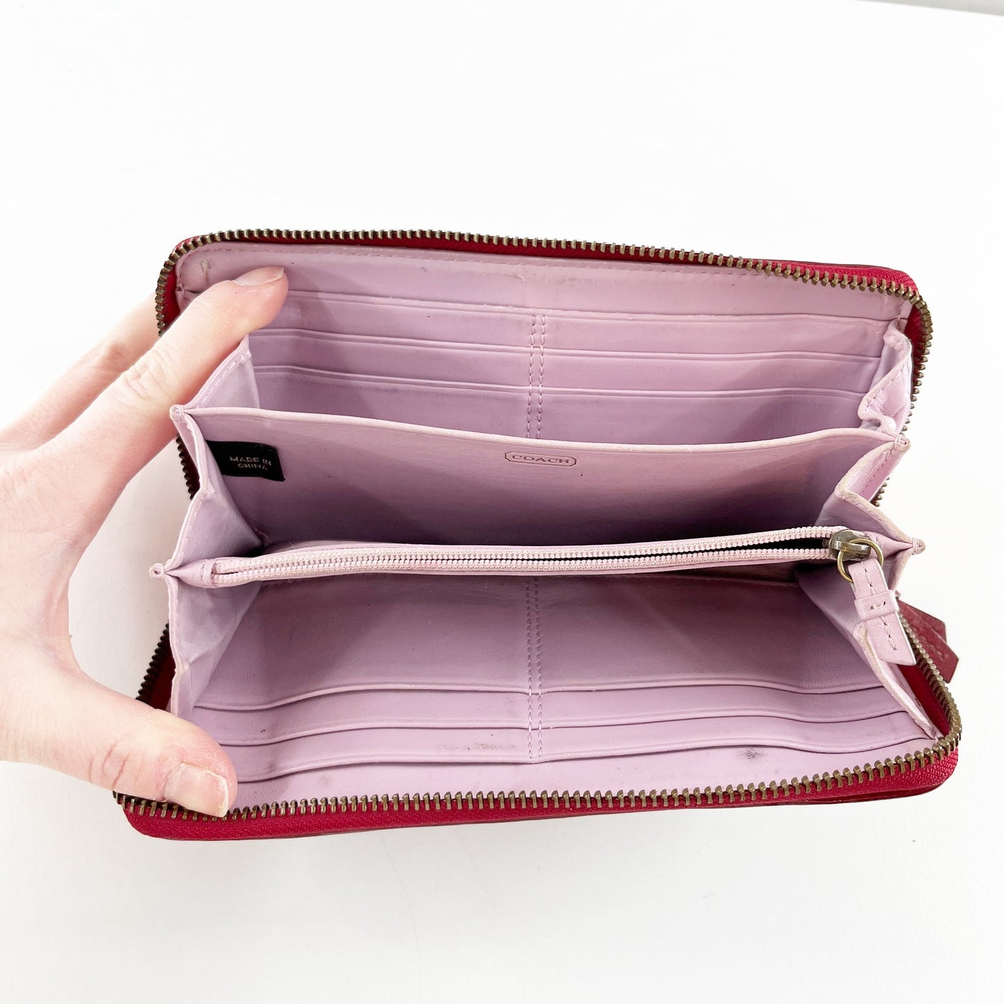 Coach Patent Leather Zip Around Accordion Wallet Red