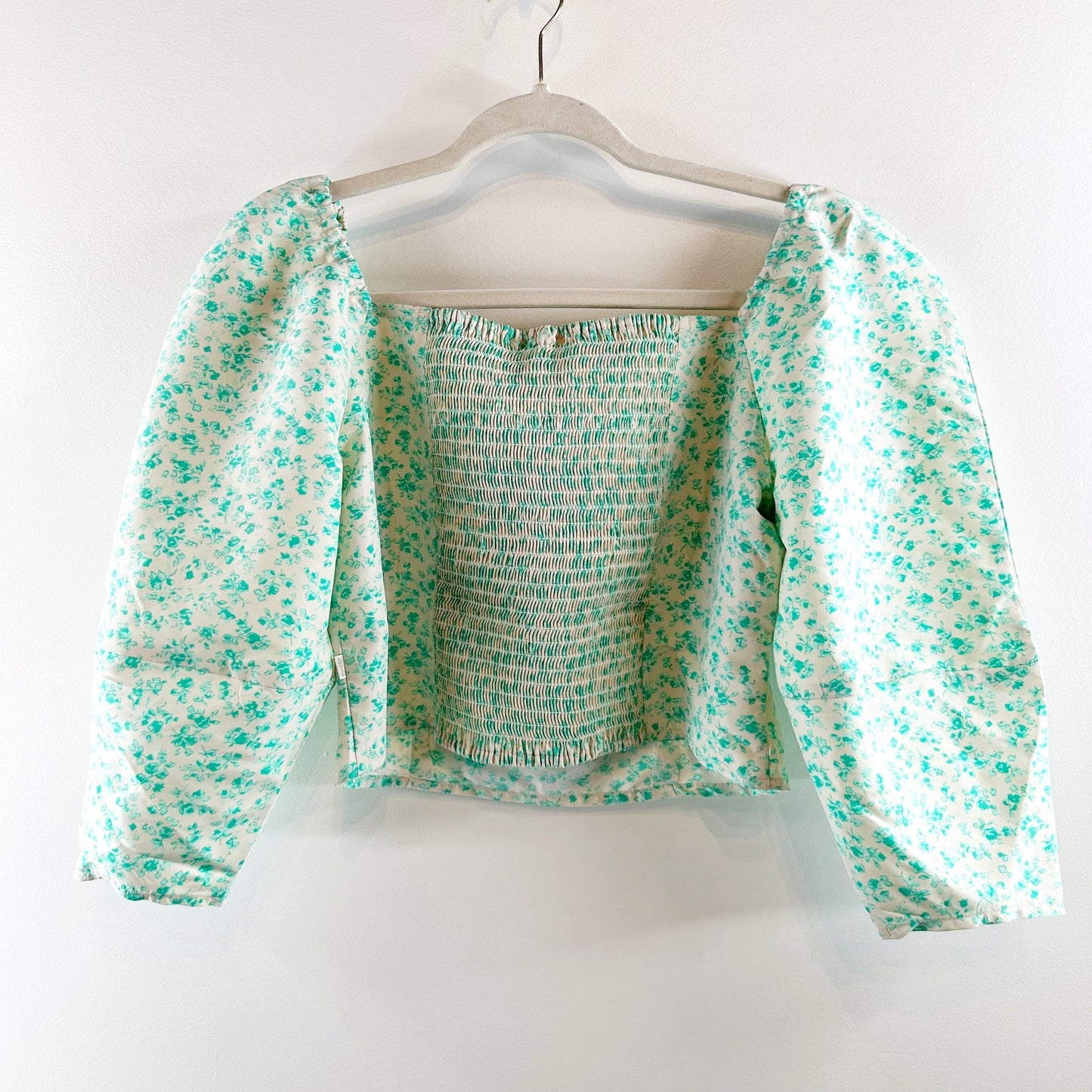 Levi's Cropped Squareneck Puff Sleeve Statement Top Blouse Green Medium