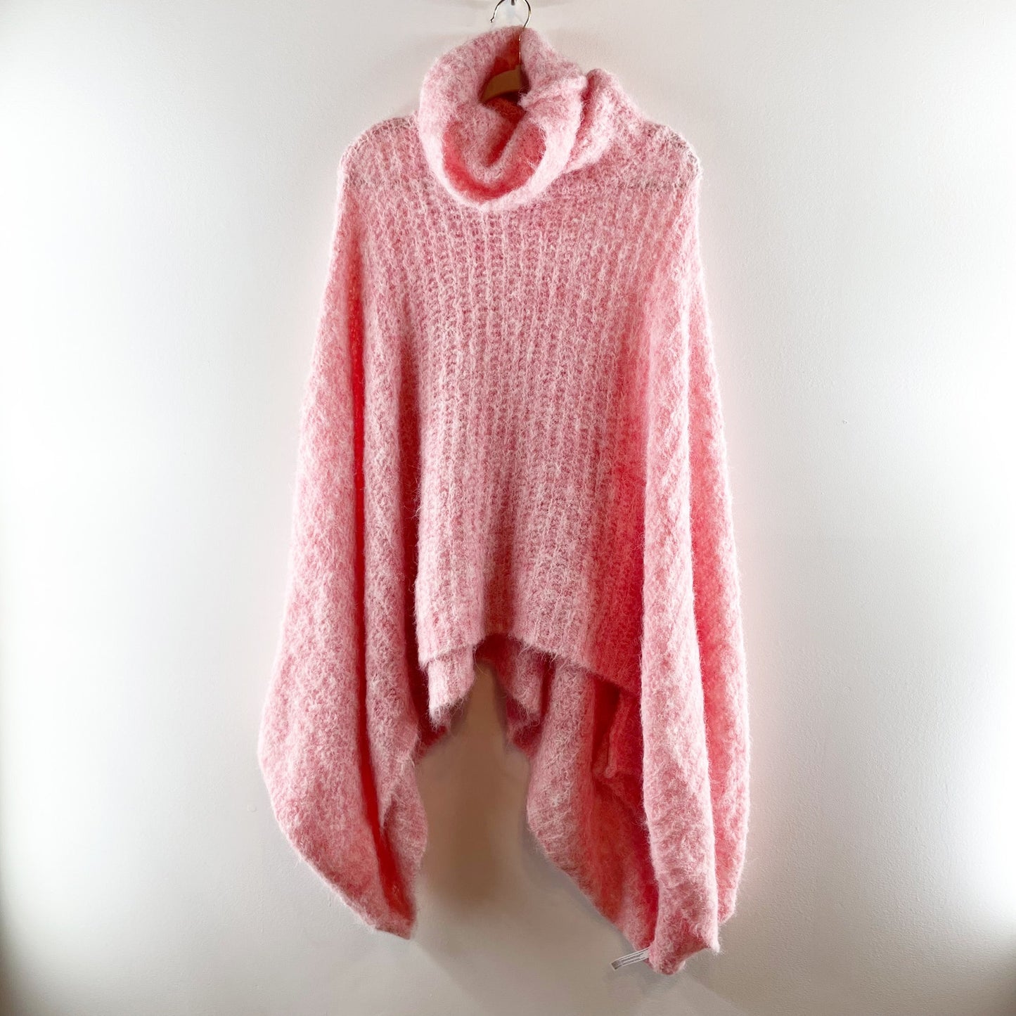 Anthropologie Funnel Neck Oversized Soft Knit Poncho Sweater Pink One Size