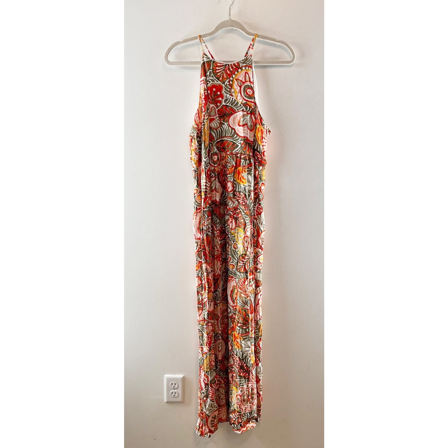 LOFT Tropical Floral Sleeveless Halter Neck Maxi Dress Verona Orange Large