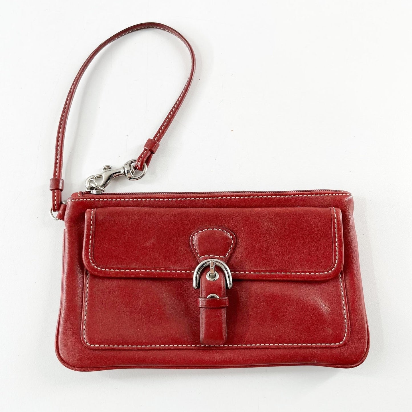 Coach Leather Flap Wristlet Wallet Red