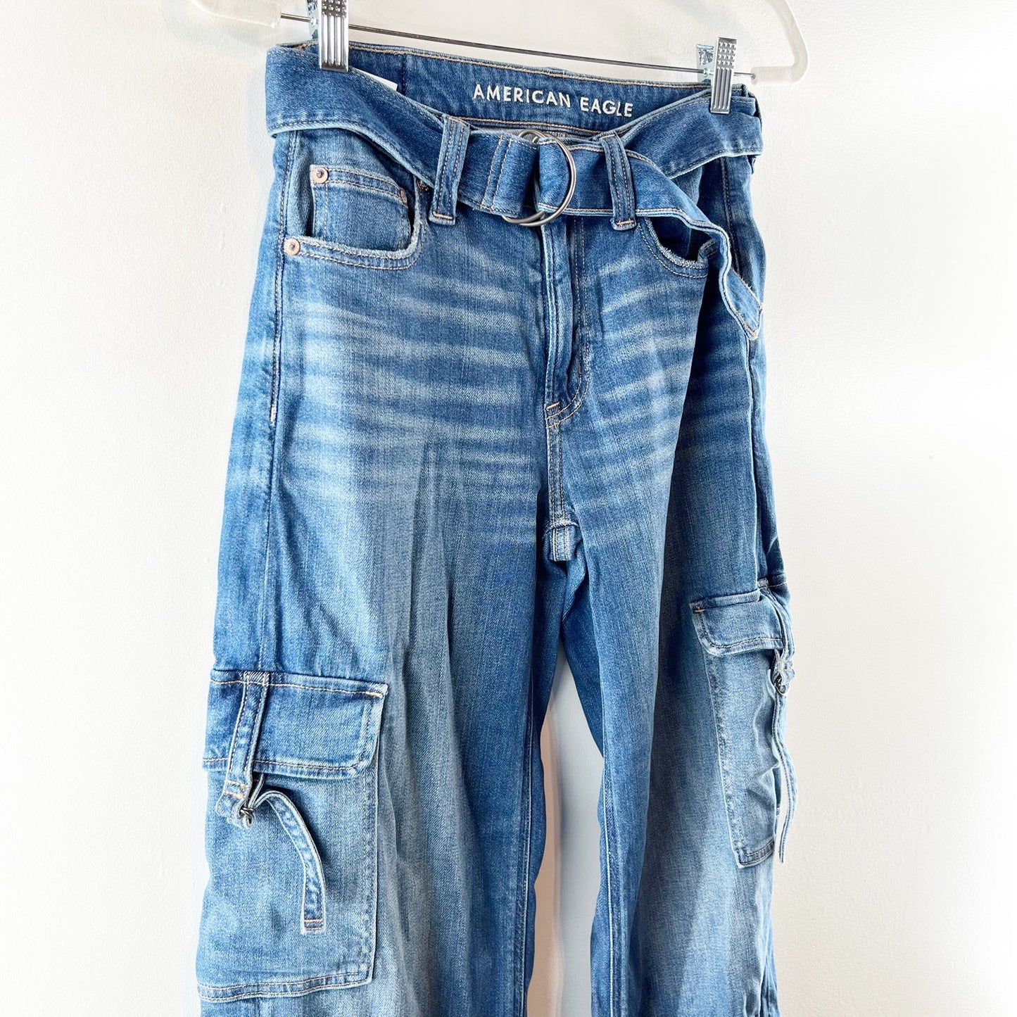 American Eagle Outfitters Super High Rise Baggy Wide Leg Cargo Jeans Blue 0