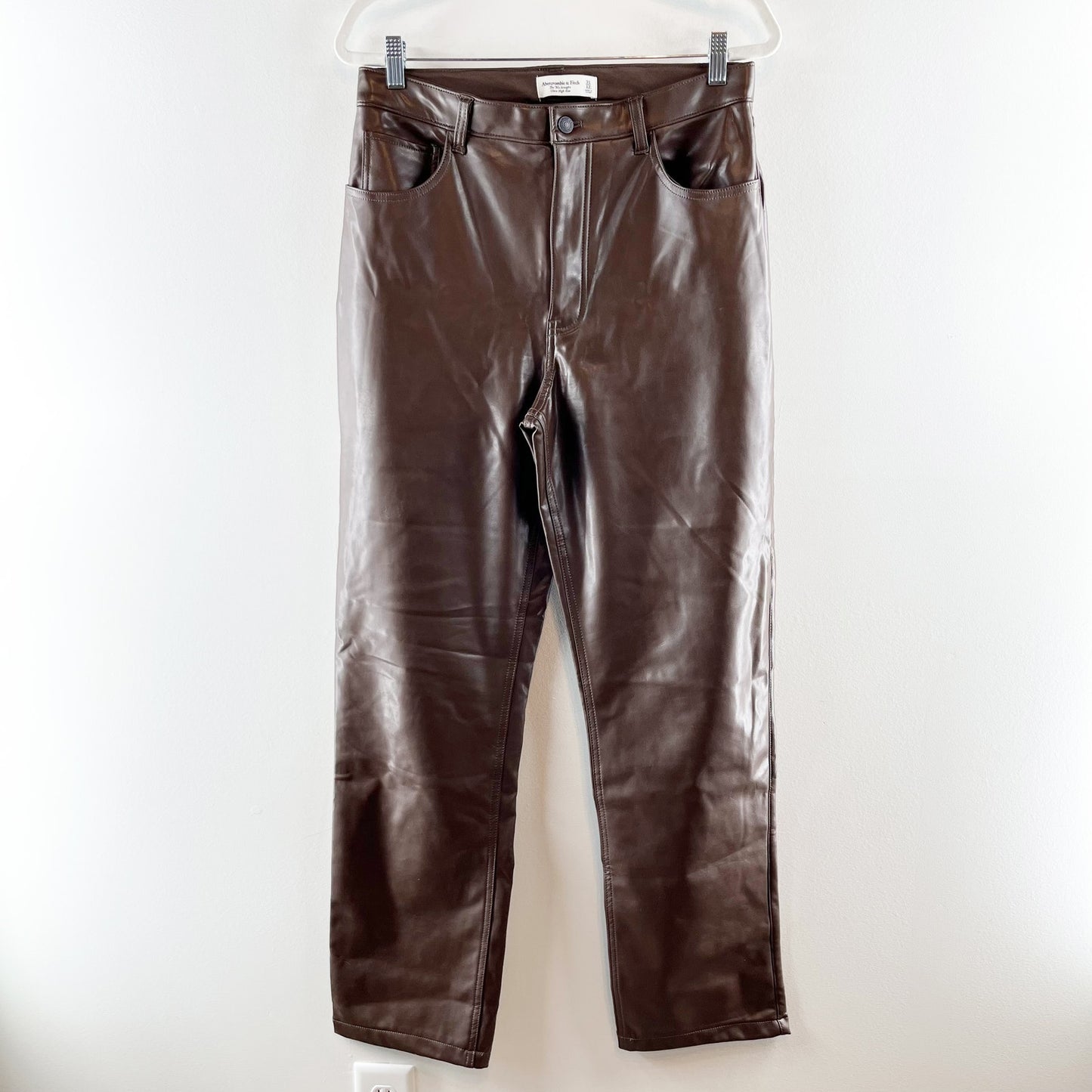 Abercrombie & Fitch Faux Leather Ultra High Rise 90s Straight Leg Pants Brown 31