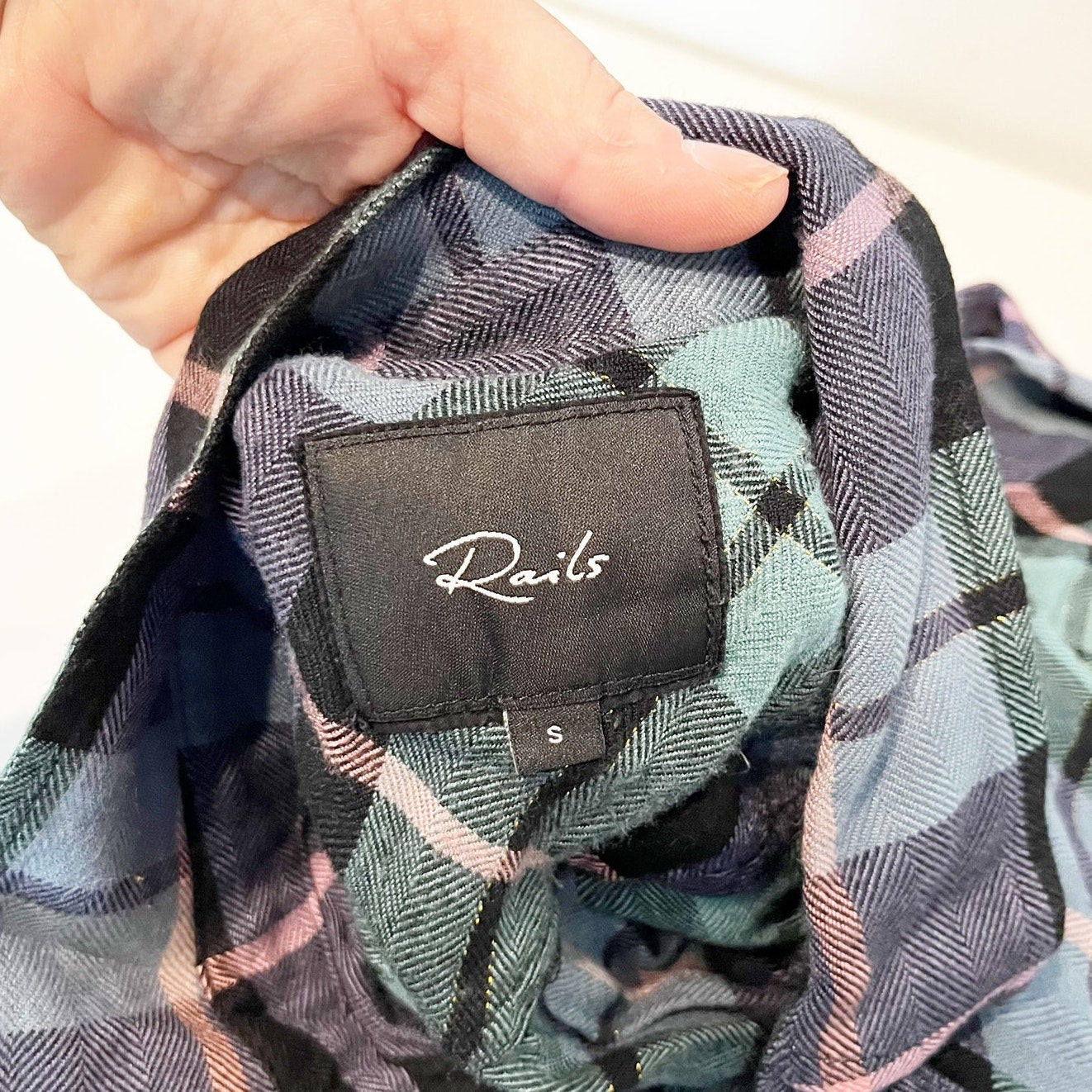 Rails Hunter Plaid Button Up Long Sleeve Shirt Teal Navy Blue Pink Small