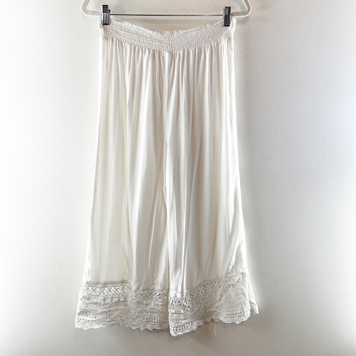 GOA Beachwear by Japna High Rise Wide Leg Crochet Trim Beach Pants White Large