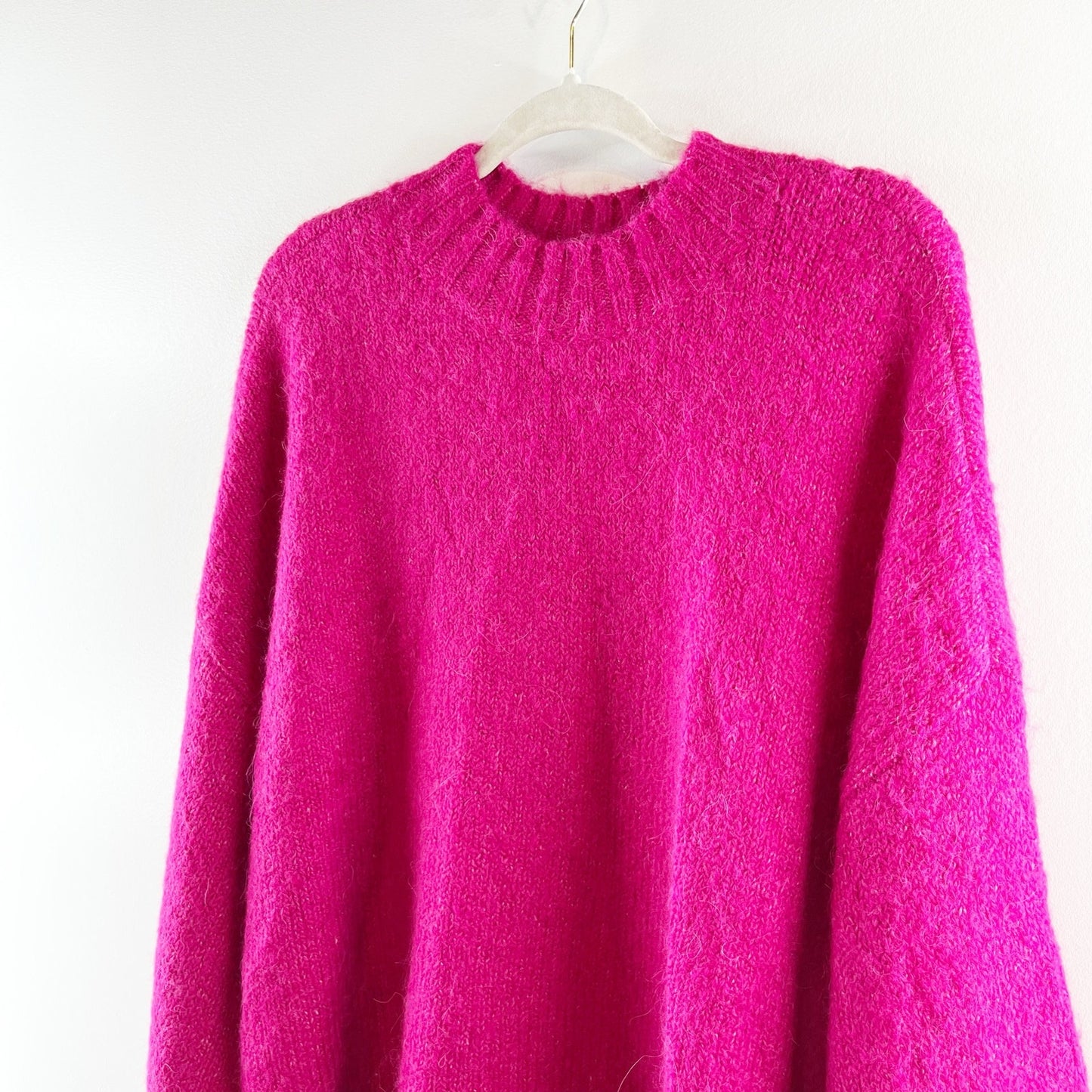 Pistola Carlen Long Sleeve Mock Neck Oversized Knit Pullover Sweater Fuchsia XL