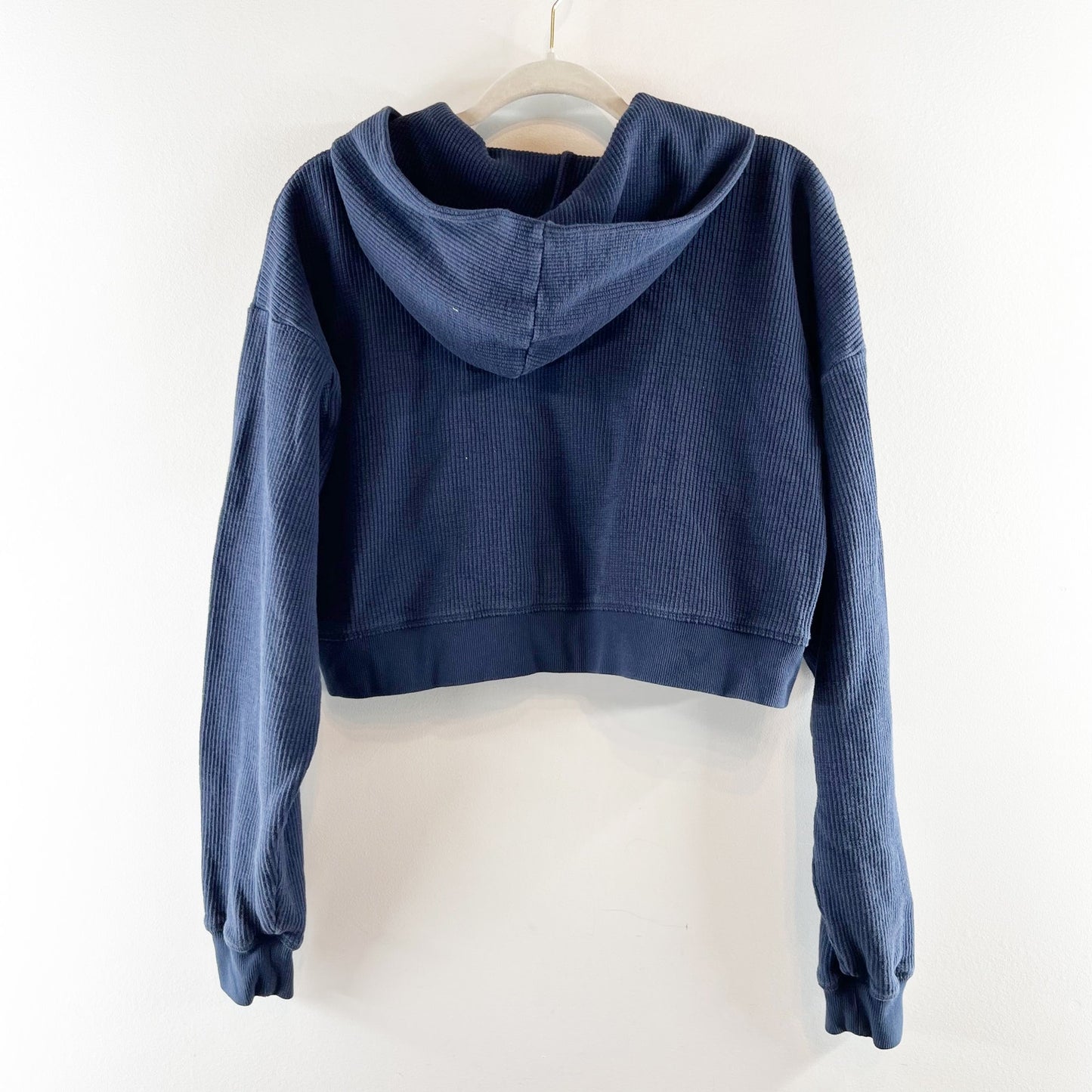 SKIMS Heavy Waffle Knit Cropped Full Zip Hoodie Jacket Navy Blue Medium