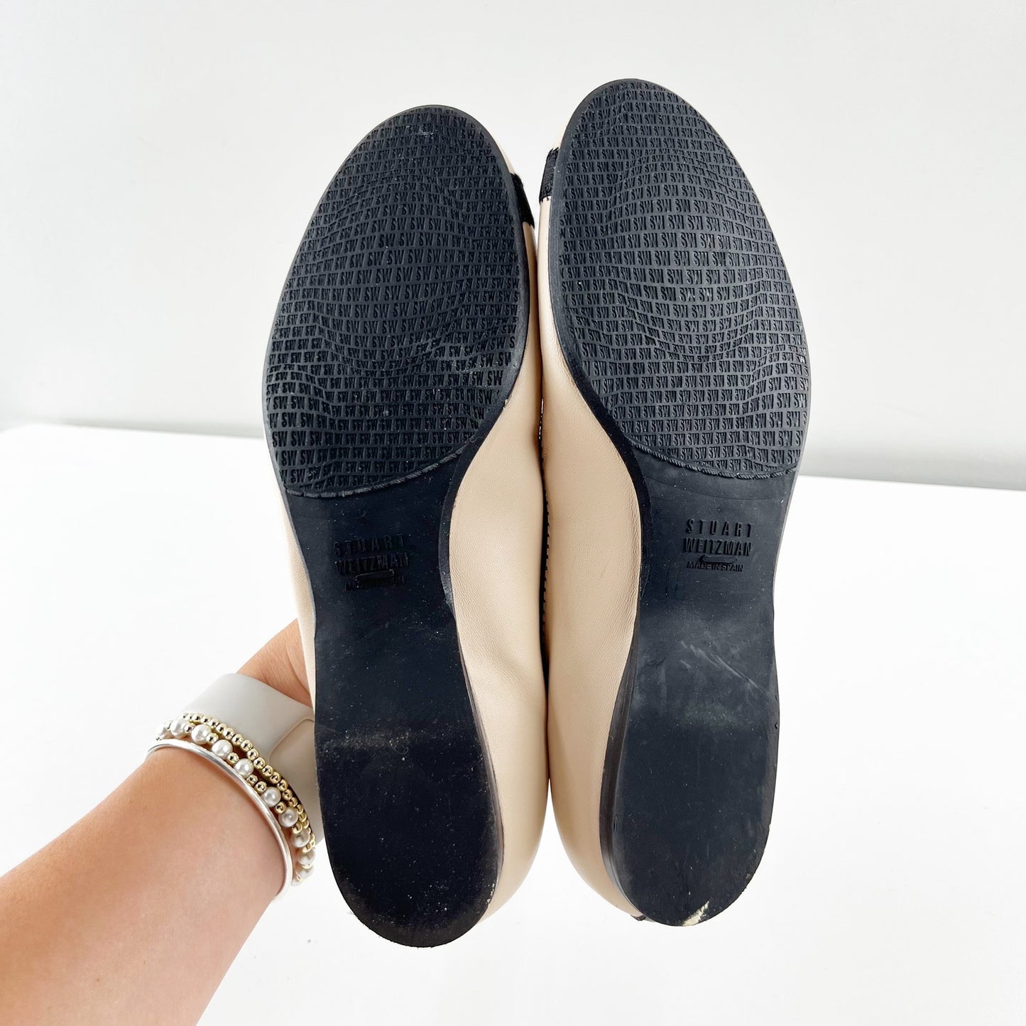 Stuart Weitzman Giveable Colorblock Ballet Flats Cream Black 7.5