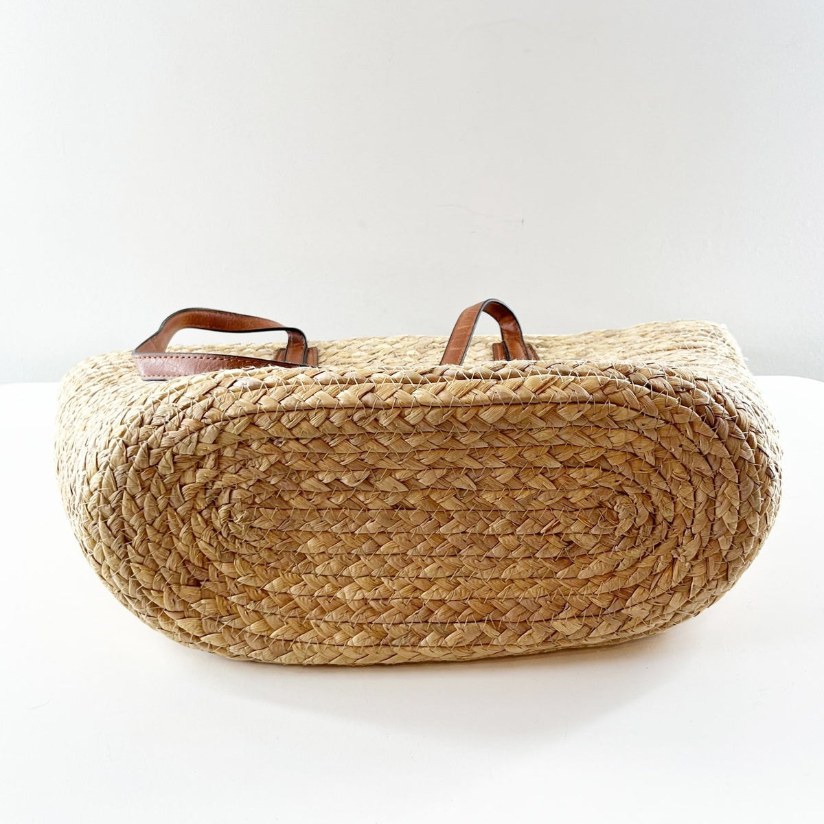 Cliff House Signature Woven Straw Shoulder Strap Beach Tote Bag Brown