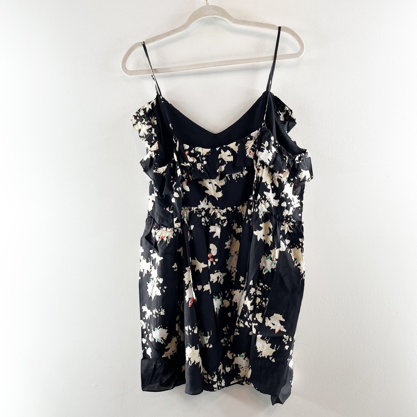 Joie Lilli Floral Silk Mini Ruffle Dress Black 1X