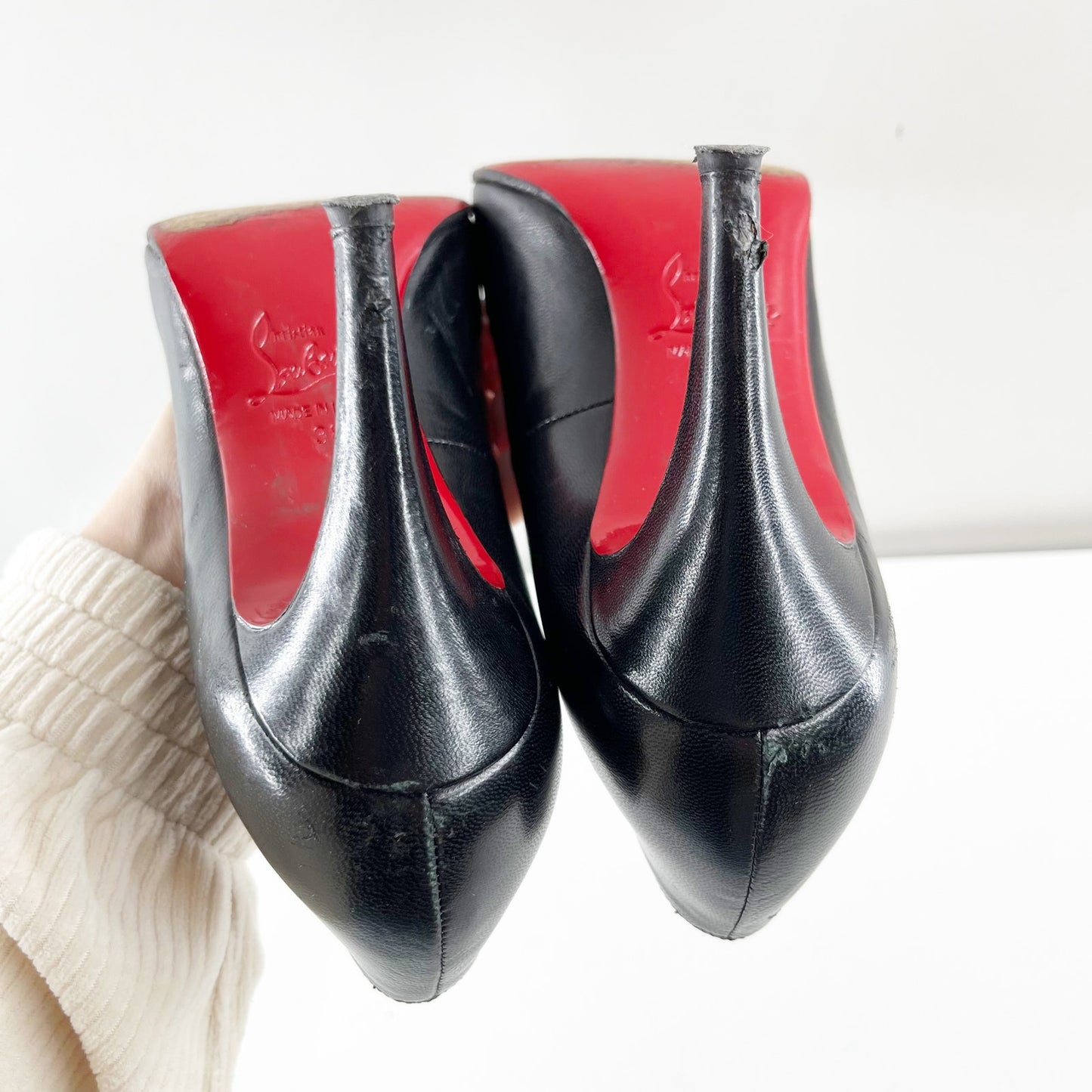 Christian Louboutin Ron Ron 85 Kid Leather Round Toe Stilettos Pump Black 38