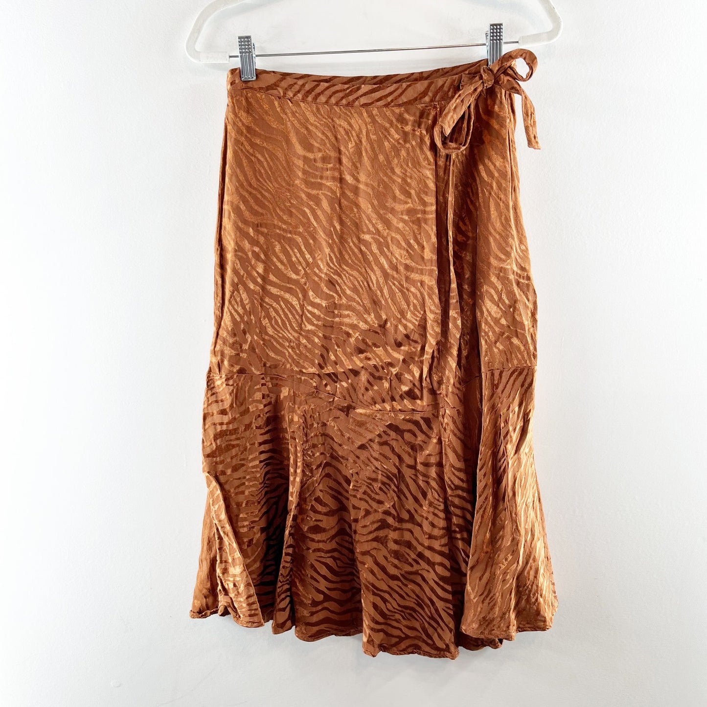 Maeve by Anthropologie Tamra Jacquard Zebra Print Wrap Midi Skirt Copper Brown 6