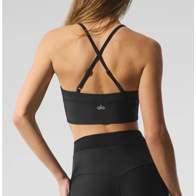 Alo Airlift Divine Ruched Center X Back Sports Bra Black Small
