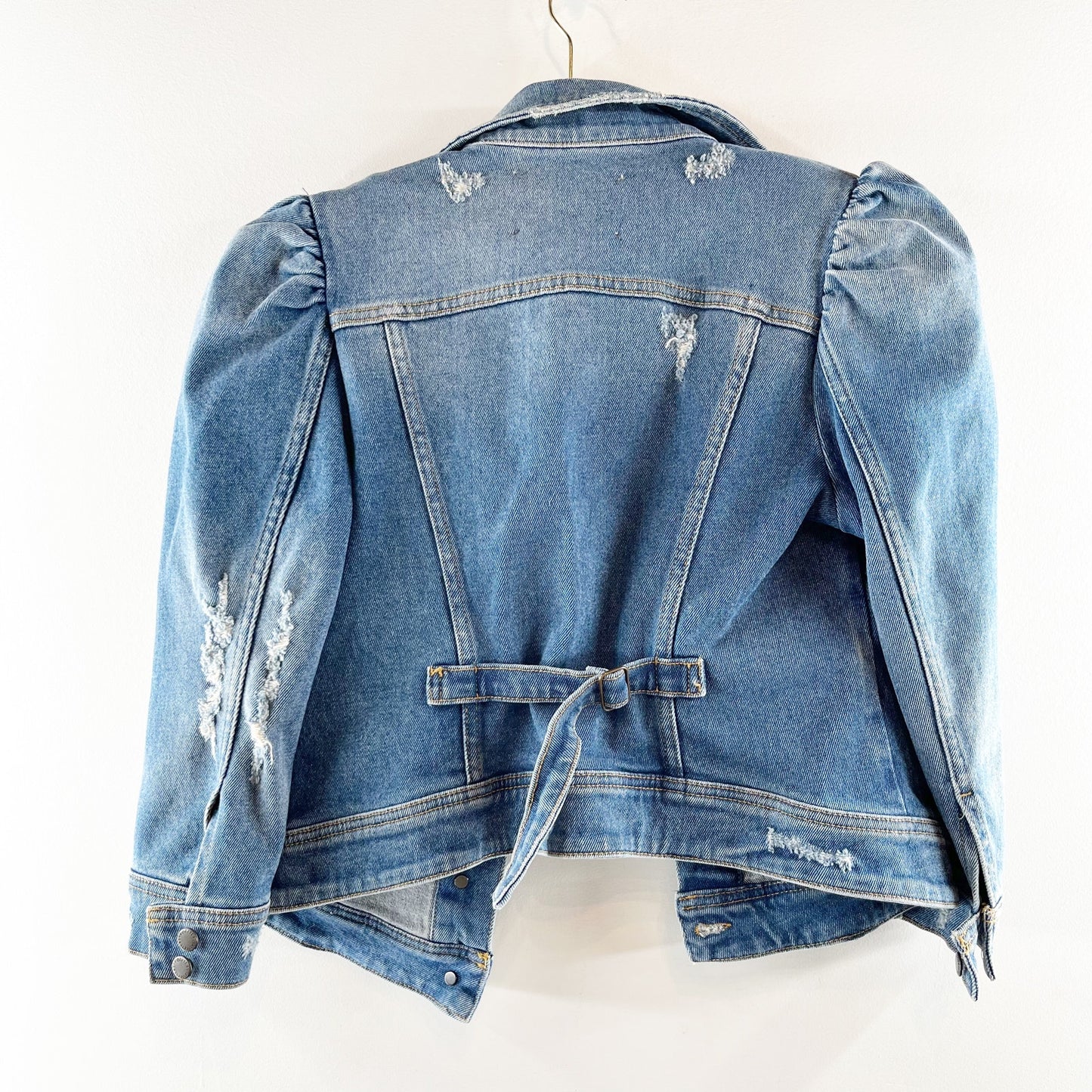 retrofete Ada Puff Sleeve Button-Front Denim Jean Jacket Worn Vintage Blue Small