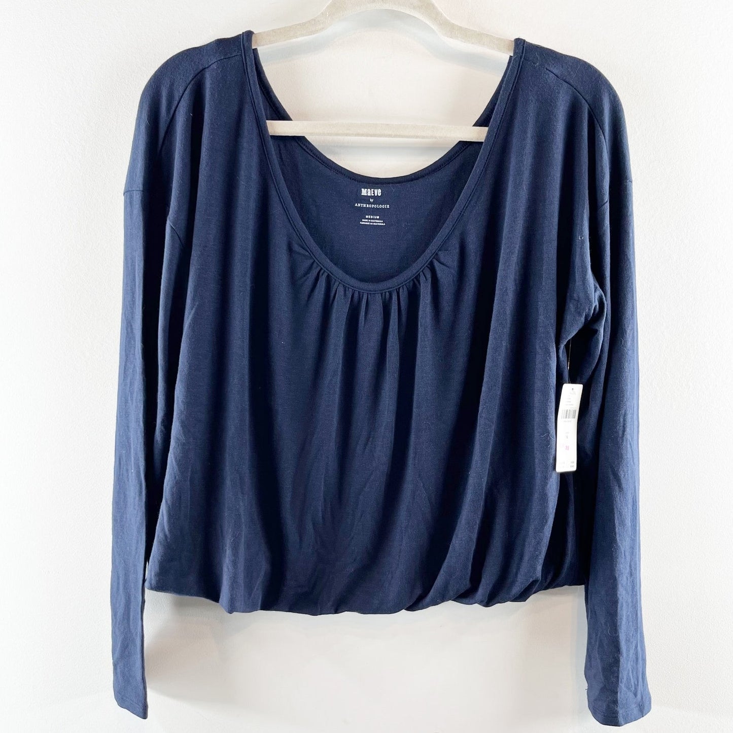 Maeve Anthropologie Long Sleeve Bubble Hem Cropped Tee Shirt Top Navy Blue M