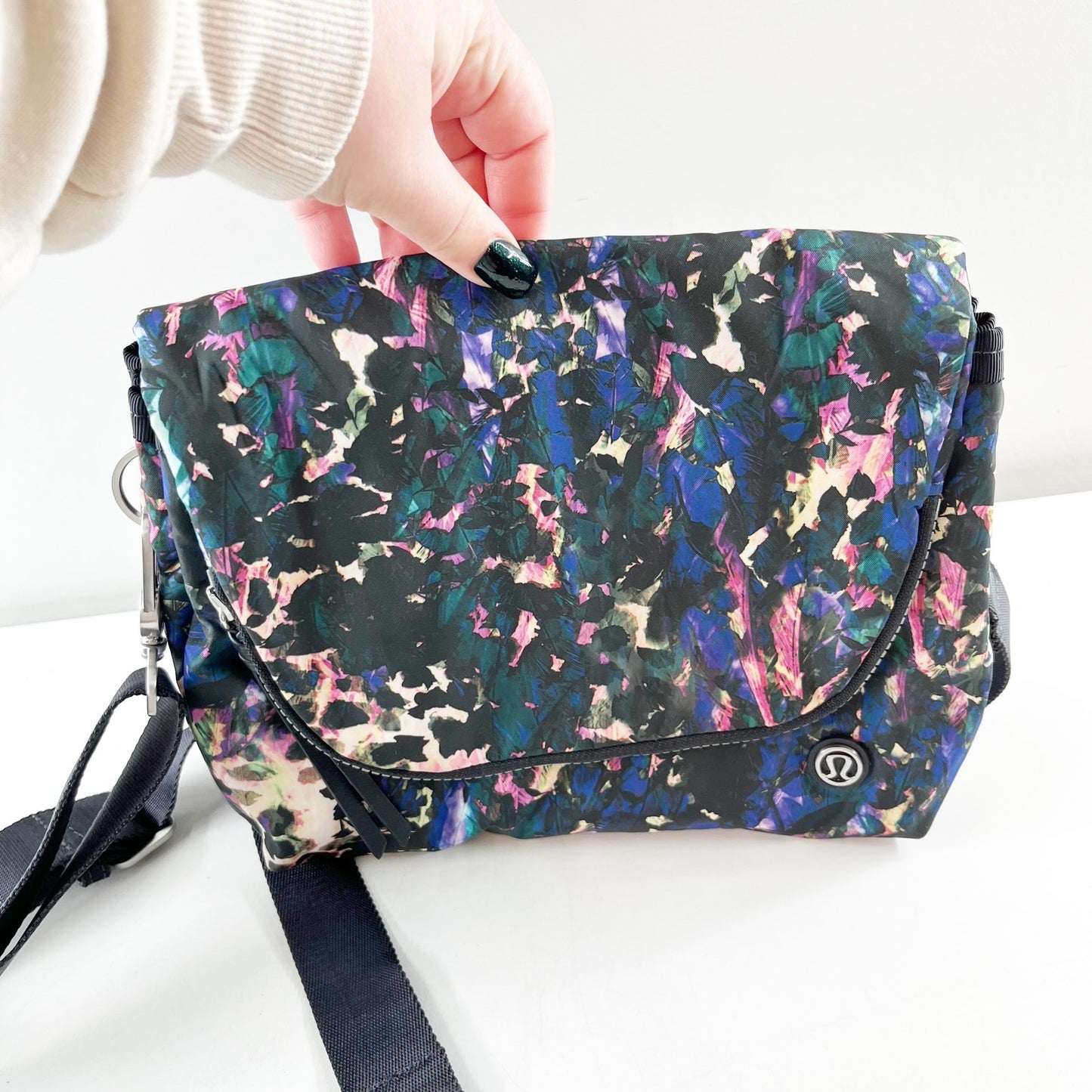 Lululemon Party Om Floral Backdrop Crossbody Waist Bag Black Multi Deep Coal