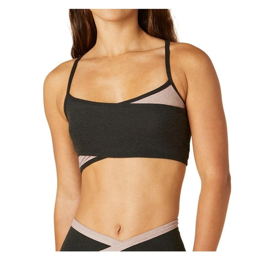 Beyond Yoga Spacedye Blocked At Your Leisure Colorblock Crossover Bra Gray Large