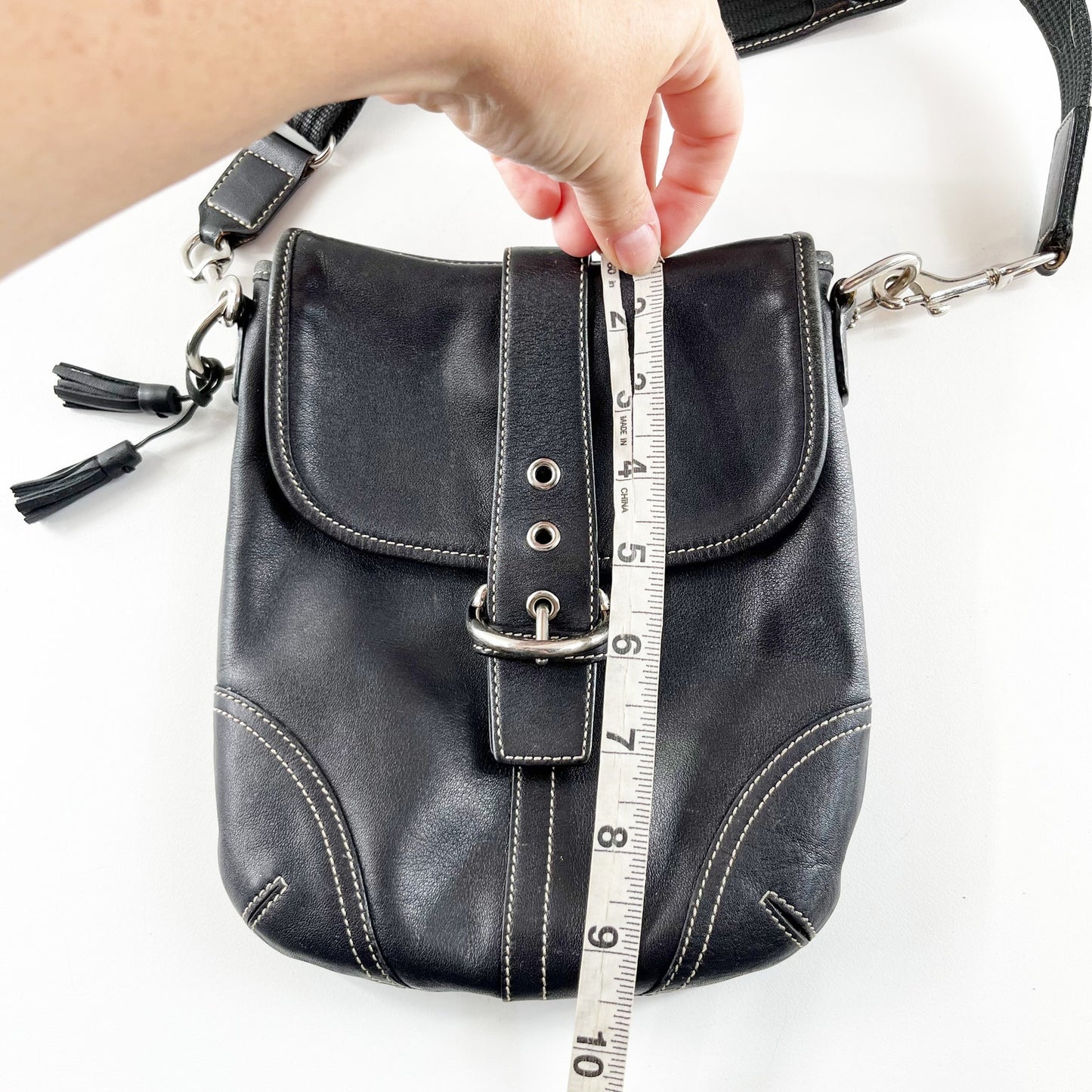 Vintage Coach Black Leather Soho Buckle Flap Crossbody Bag