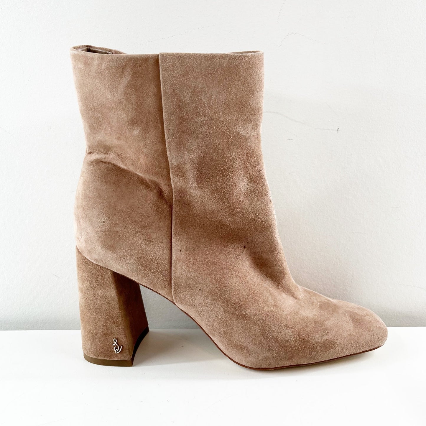 Sam Edelman Codie Suede Leather Square Toe Block Heel Ankle Boots Booties Brown