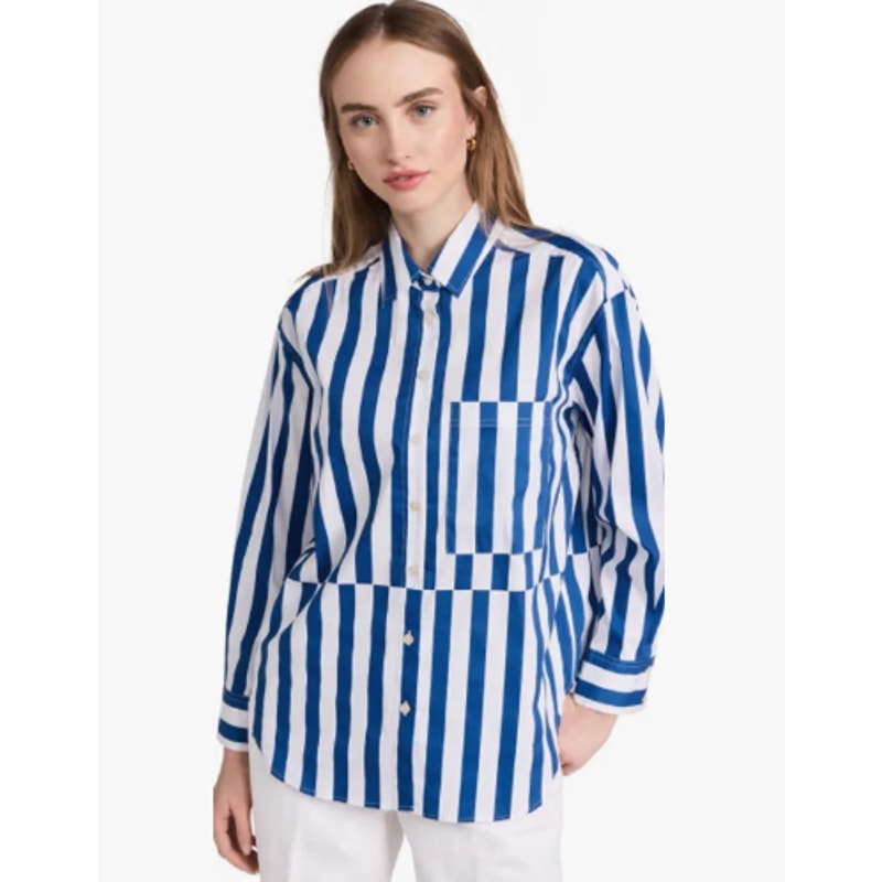 AYR The Deep End Button Down Shirt Marais Blue Regatta Stripes XL