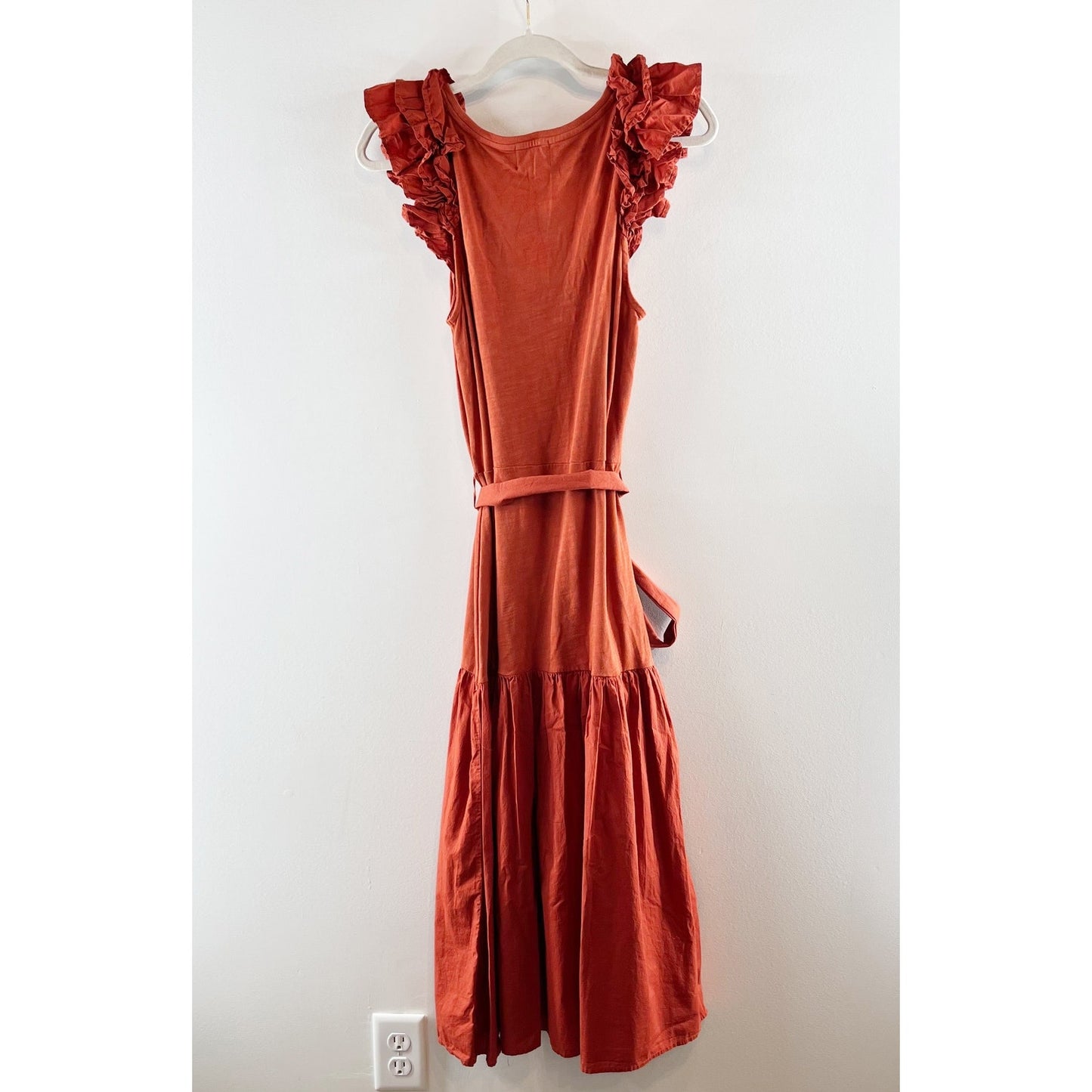 Nation LTD Everly Frilly Ruffle Strap Tiered Cotton Midi Dress Cayene Red Small