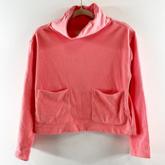 Dudley Stephens Long Sleeve Mock Neck Cropped Boxy Terry Fleece Pullover XS