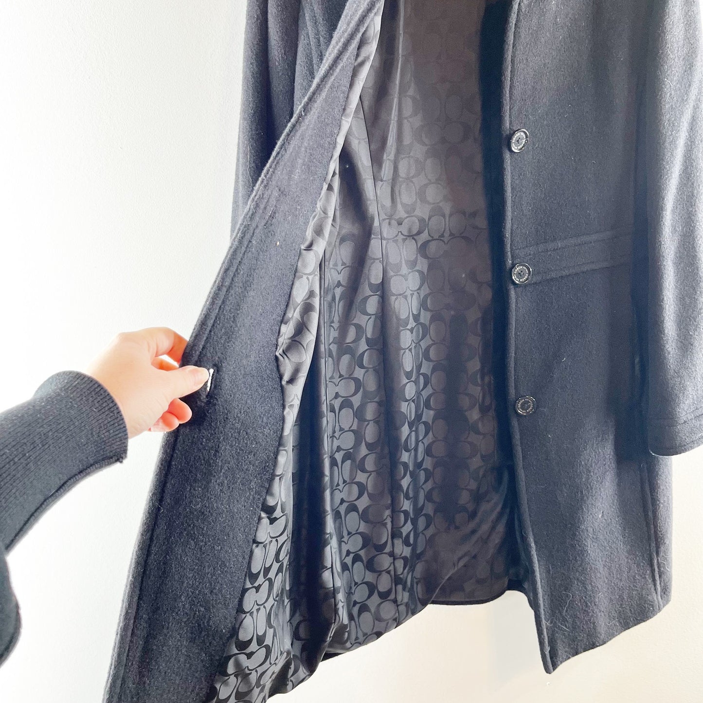 Coach Long Sleeve Wool Blend Signature C Lined Peacoat Black Small