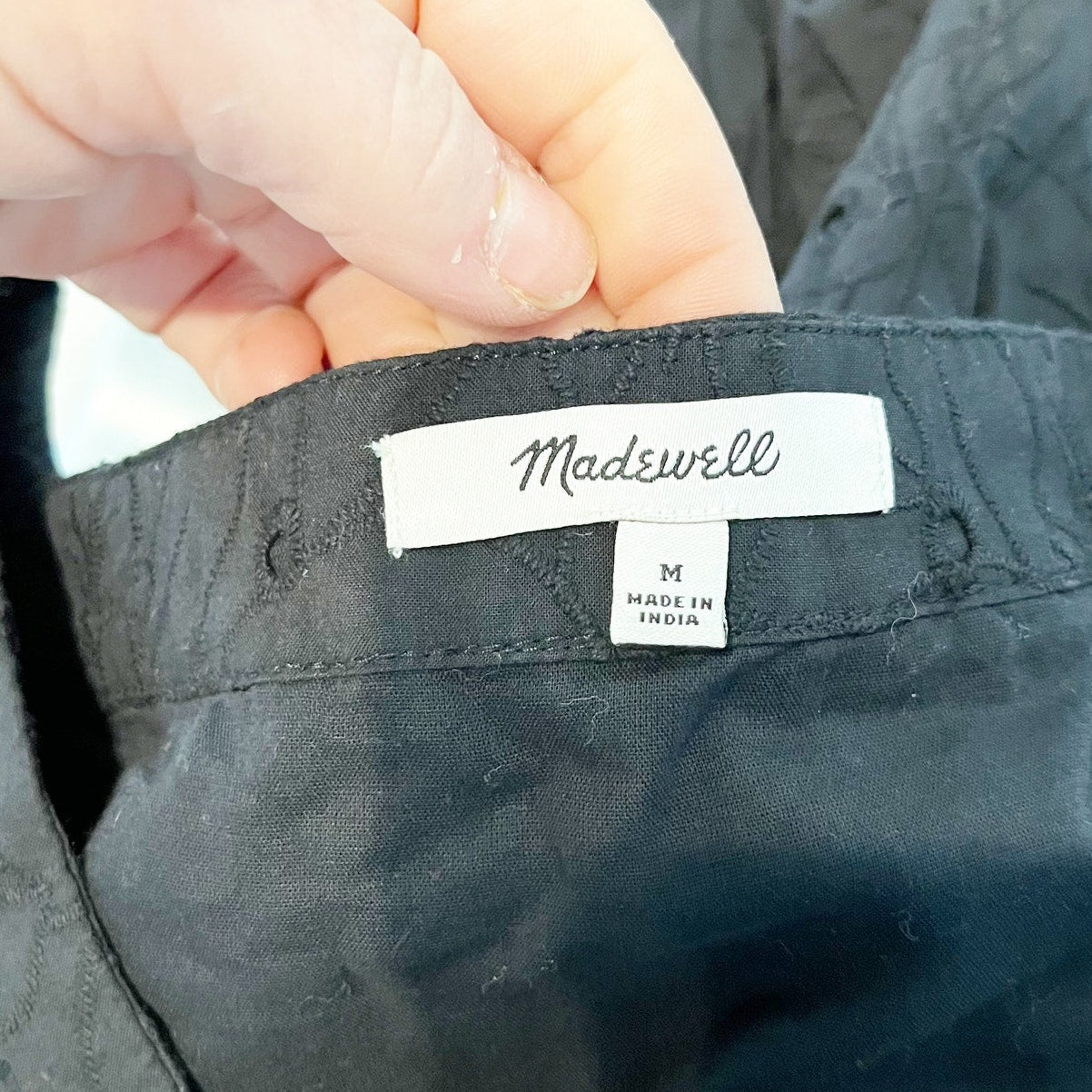 Madewell Allie Square Neck Short Sleeve Cotton Eyelet Mini Dress Black Medium