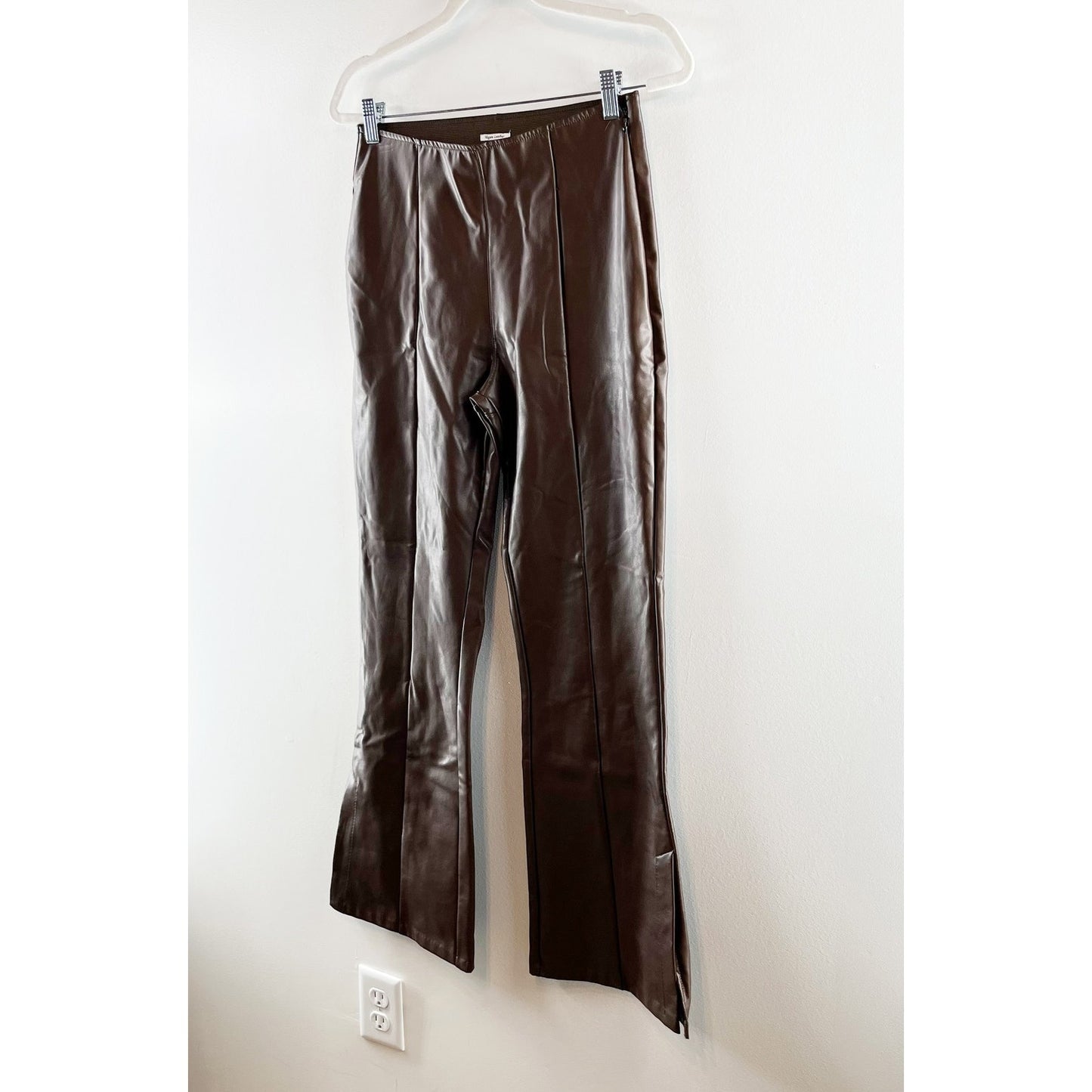 Abercrombie & Fitch Vegan Leather High Rise Pull On Flare Pants Brown Medium