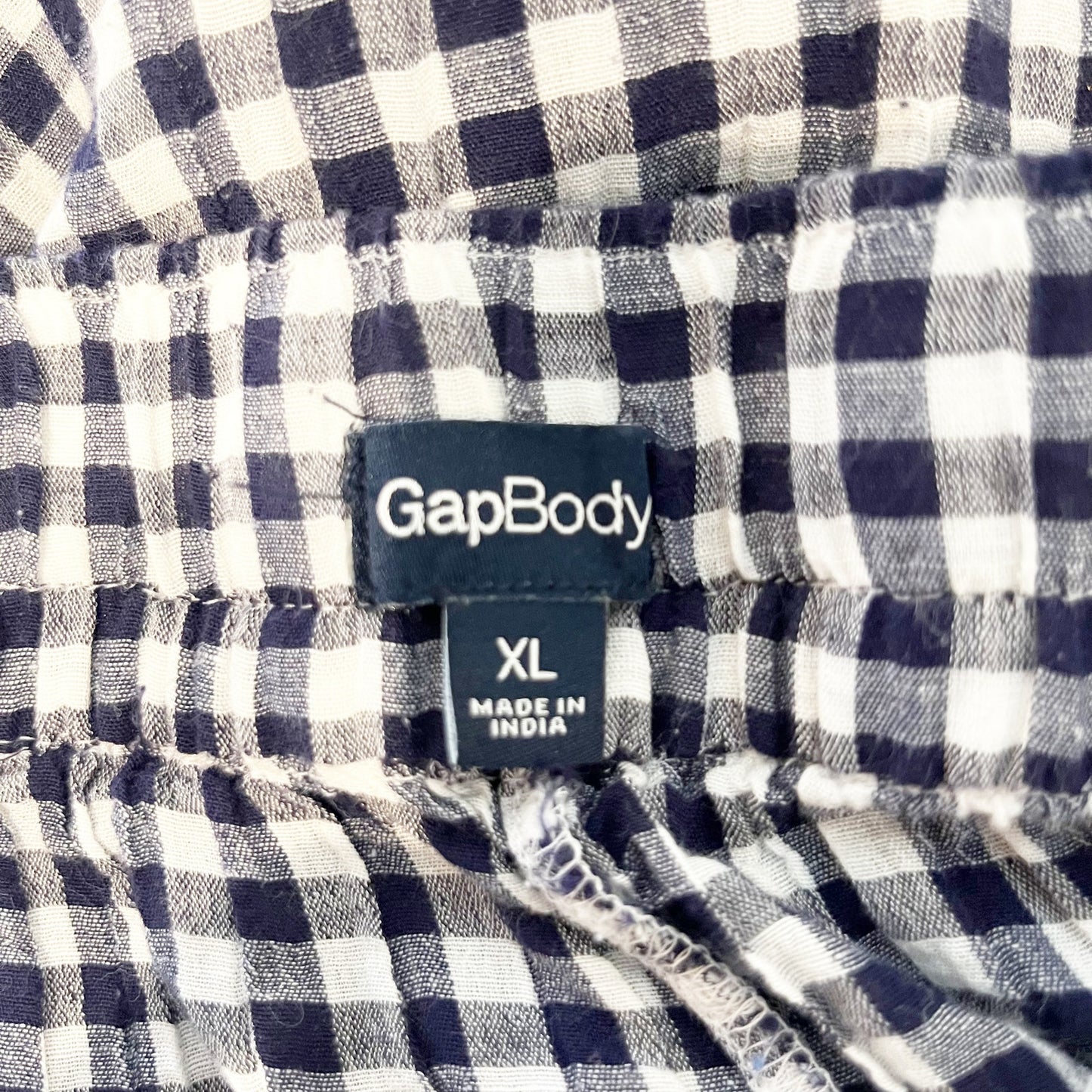 GAP High Rise Crinkle Wide Leg Gingham Pants White Blue XL