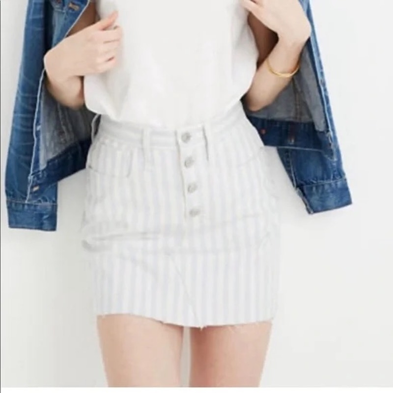 Madewell Striped Denim Mini Skirt in Pompano Stripe Blue White 24