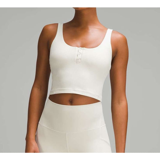 Lululemon Align Ribbed Henley Cropped Tank Top Bone Cream White 10