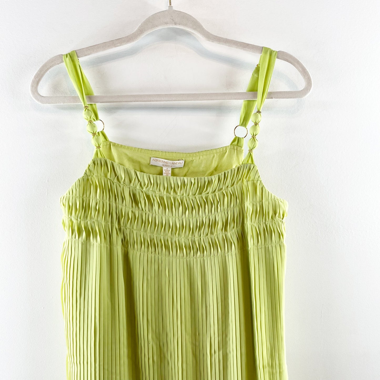 Adrienne Landau Plisse Midi Slip Dress in Green Glow 6
