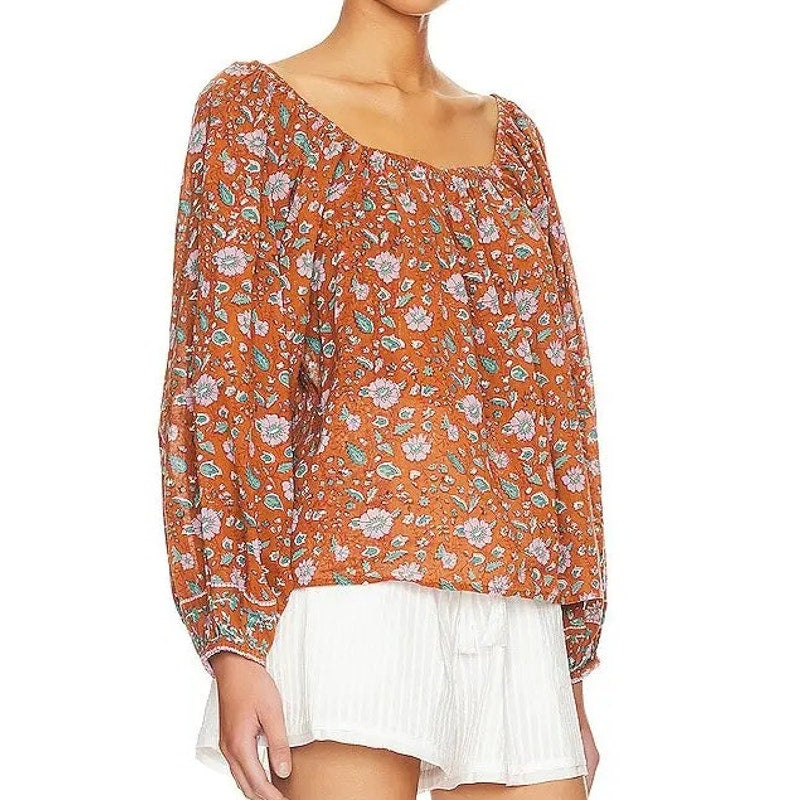 Cleobella Shania Blouson Sleeves Bouse Top Terracotta Floral Small