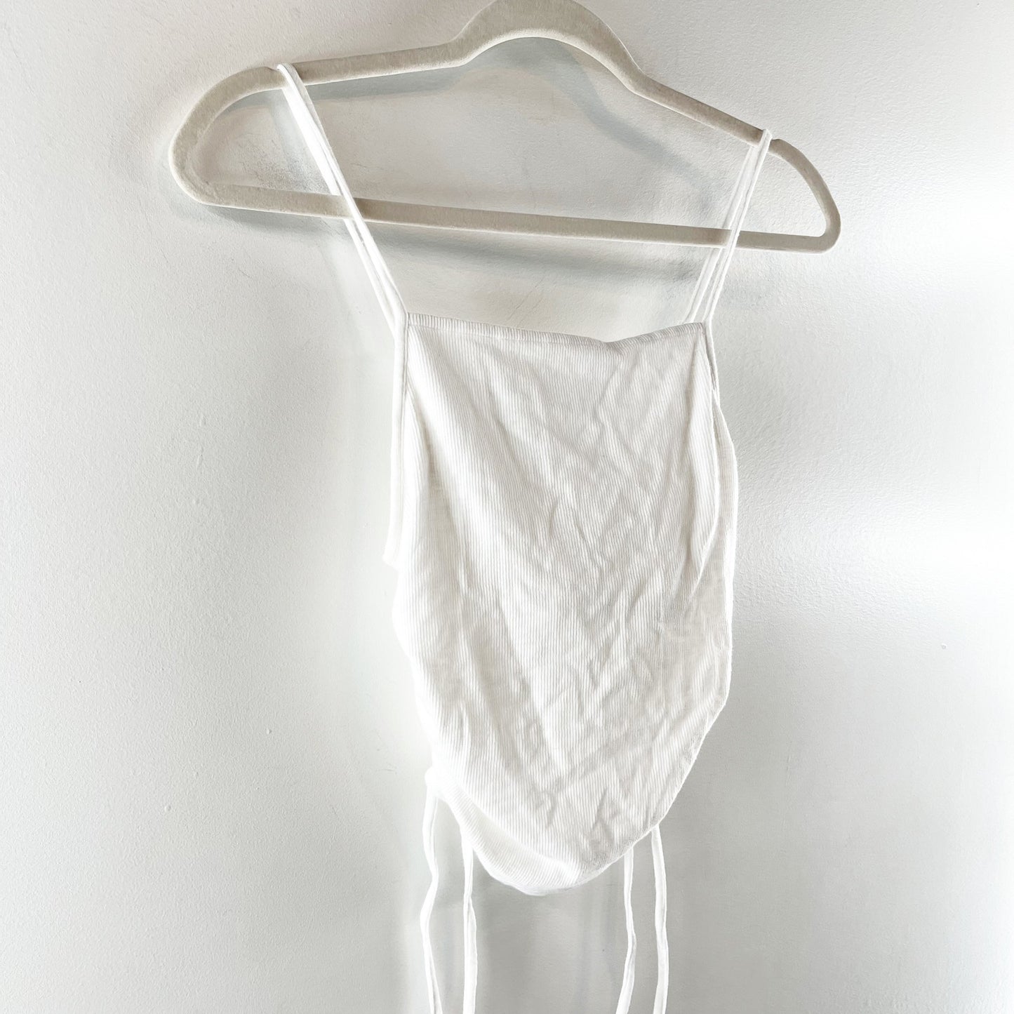 Aerie Square Neck Ribbed Side Ruched Tie Cropped Tank Top Cami White XS
