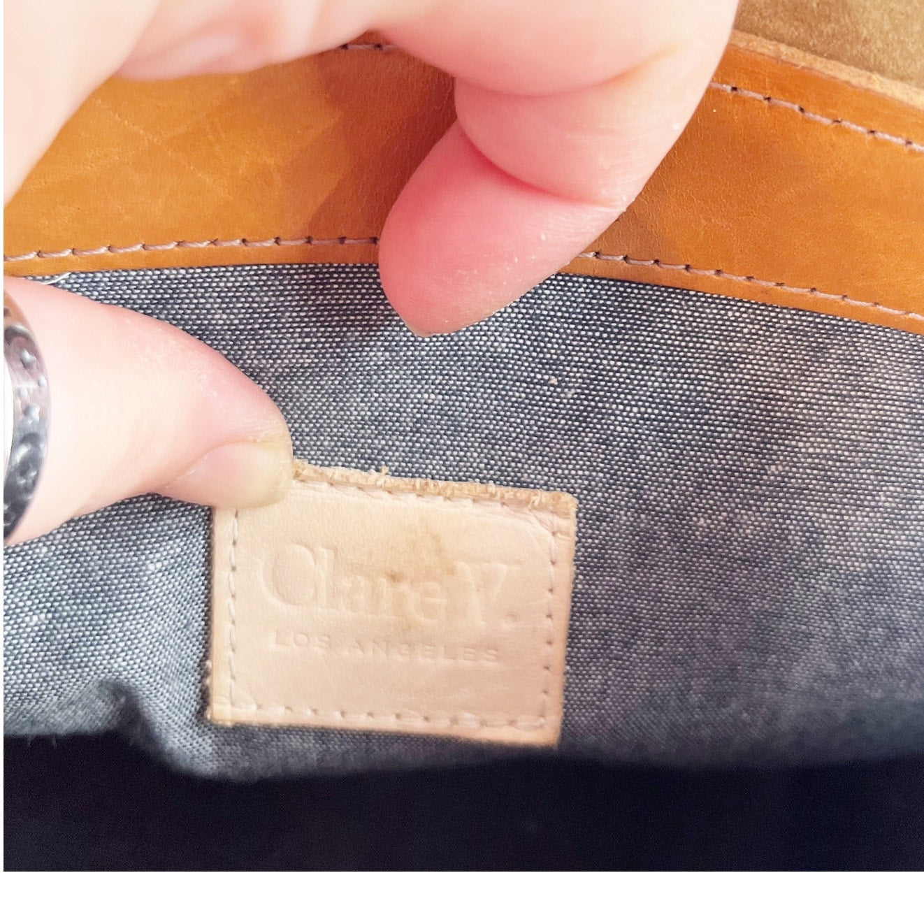 Clare V. Louis Turnlock Leather Crossbody Guitar Strap Purse Camel Brown Tan