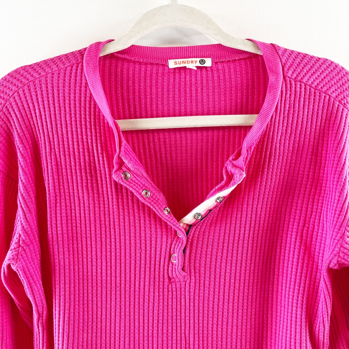 Sundry Evereve Long Sleeve Henley Waffle Thermal Snap Tee Pink XS