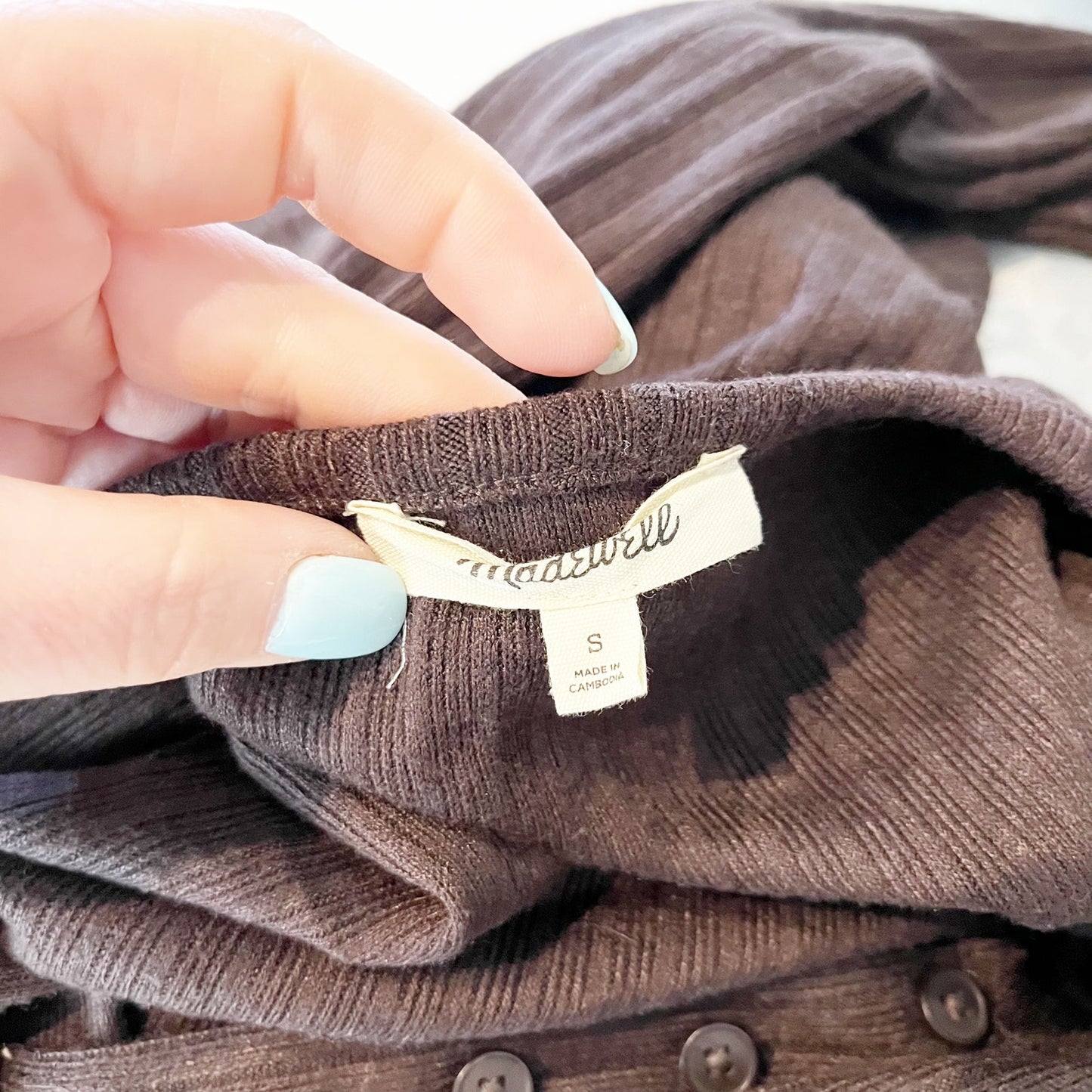 Madewell Textural Cutaway Crewneck Long Sleeve Cardigan Sweater Molasses Brown S