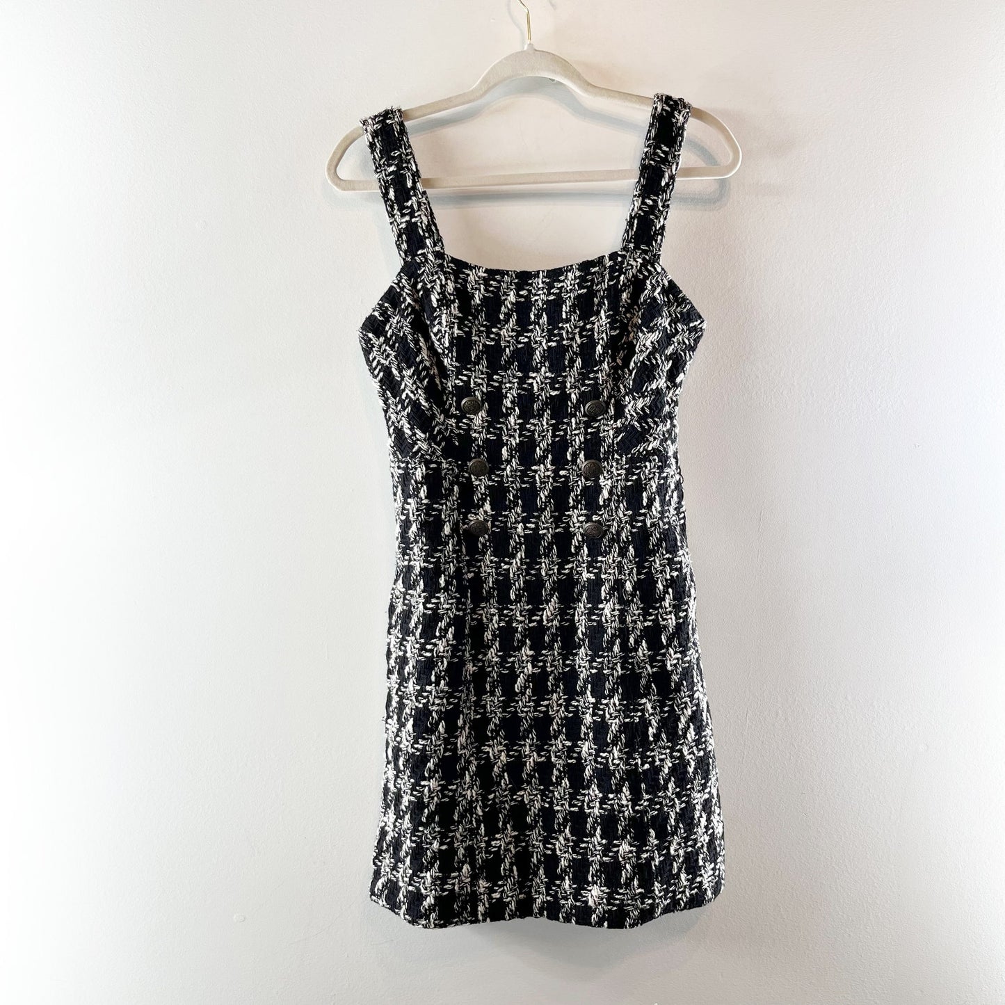 Maeve Anthropologie Tweed Houndstooth Square Neck Mini Dress Black White 4