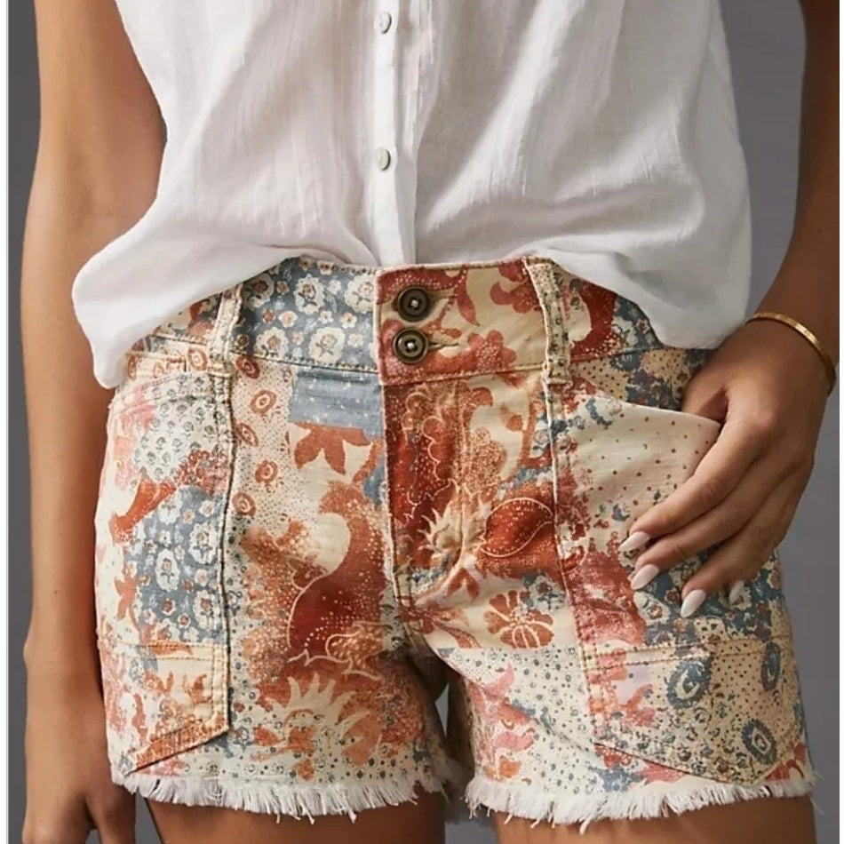 Pilcro Anthropologie The Wanderer Low Rise Patchwork Bandana Print Shorts 28