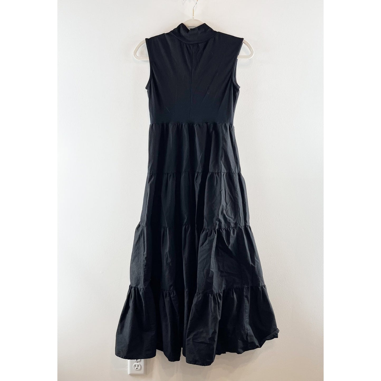 Love X Design Mock Neck Jersey Tiered Poplin Maxi Dress Black Small
