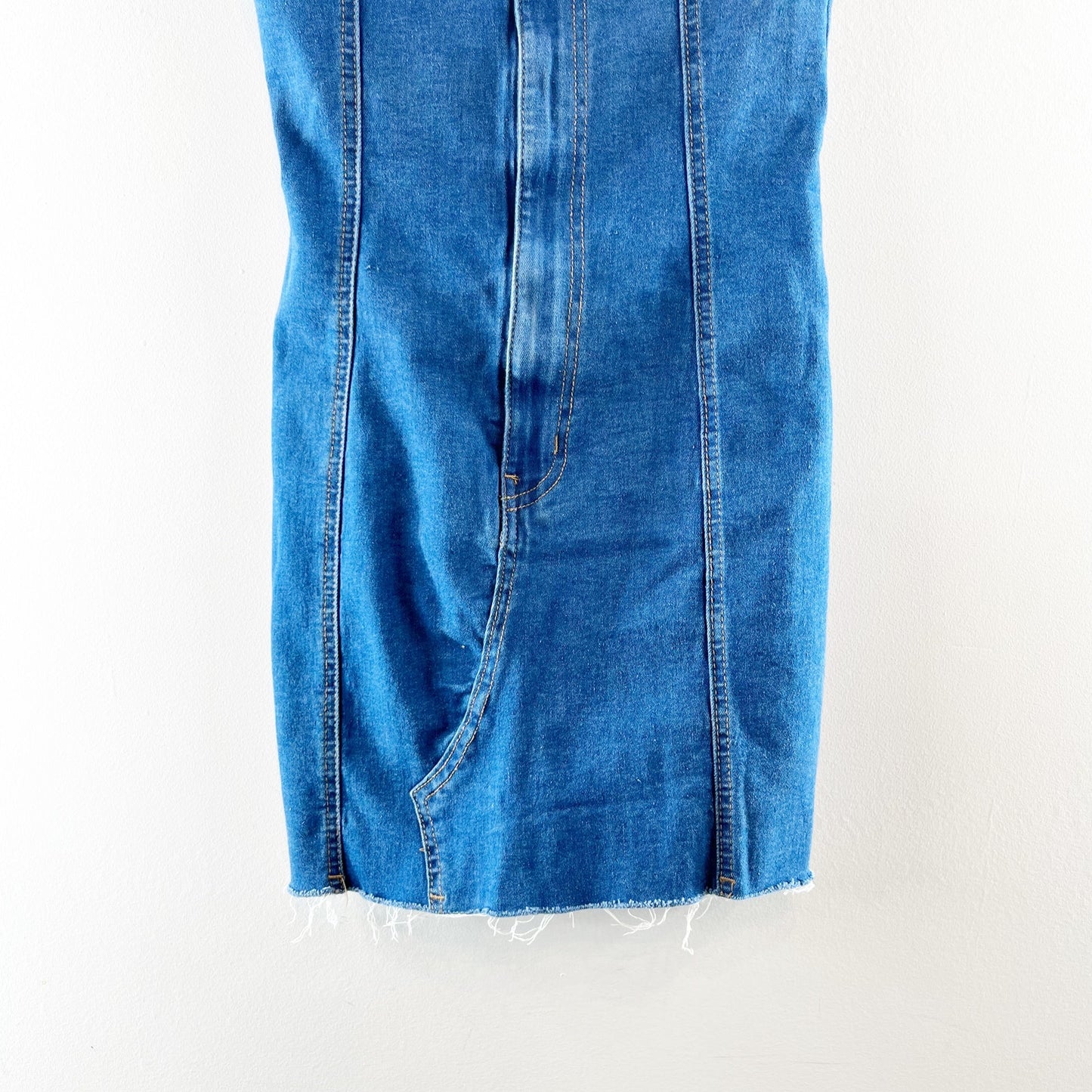 Edikted Strapless Ebony Bodycon Denim Mini Dress Blue Small