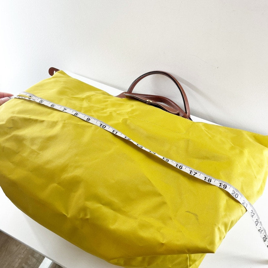 Longchamp Nylon Medium Le Pliage Tote Handbag Yellow Brown