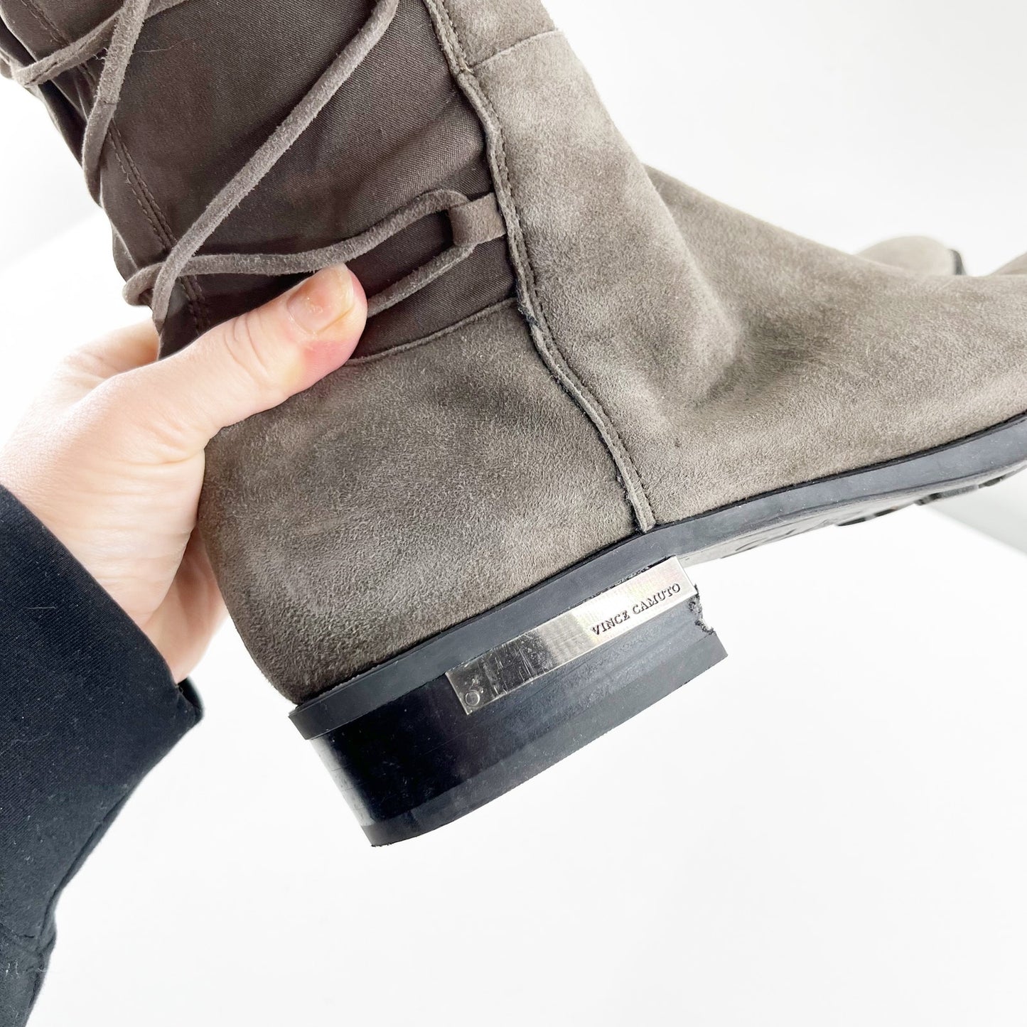 Vince Camuto Parle Suede Lace Detail Block Heel Over The Knee Boots Tornado 10