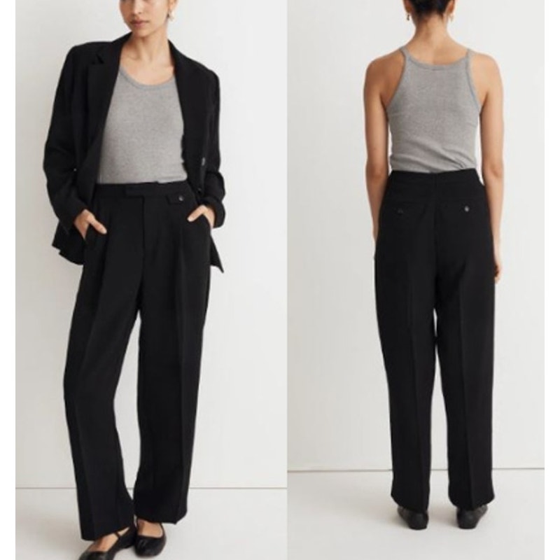 Madewell The Rosedale Hi-Rise Straight Relaxed Crepe Pleated Pant True Black 00