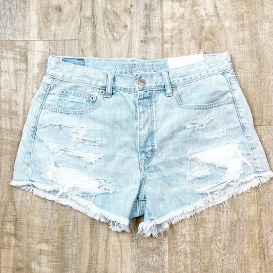 American Eagle Outfitters Festival Hi-Rise Distressed Denim Cutoff Short Blue 8