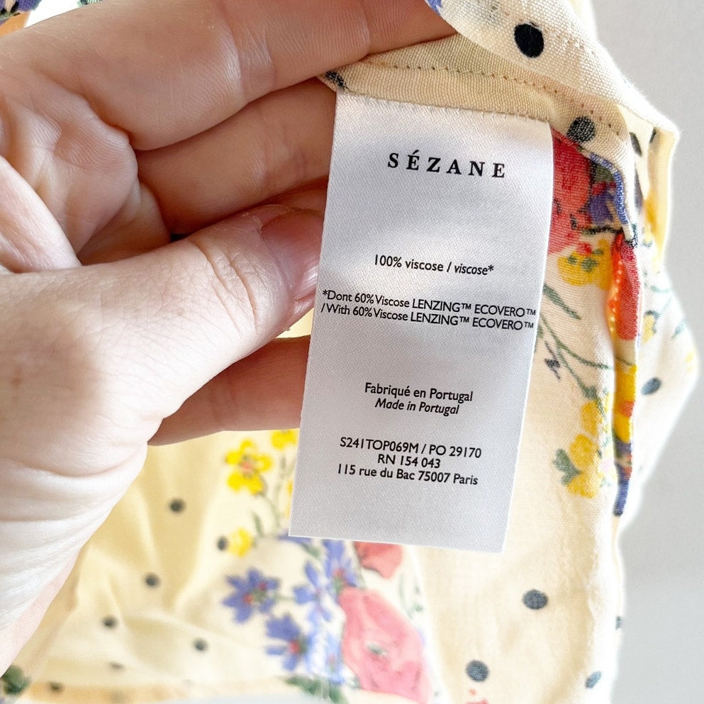 Sezane Denitsa Poppy Floral Sleeveless Tie Detail Tank Top Yellow EU 36 / US 4