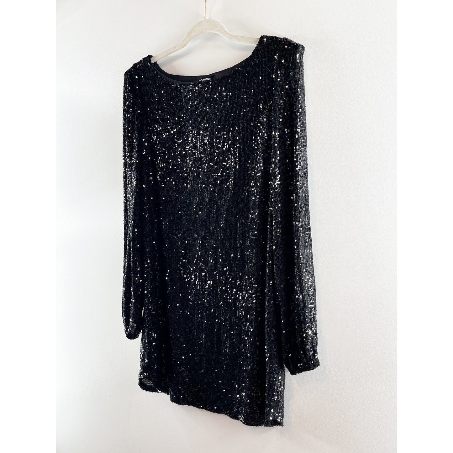 Steve Madden Delorean Long Sleeve Sequin Mini Dress Black Medium