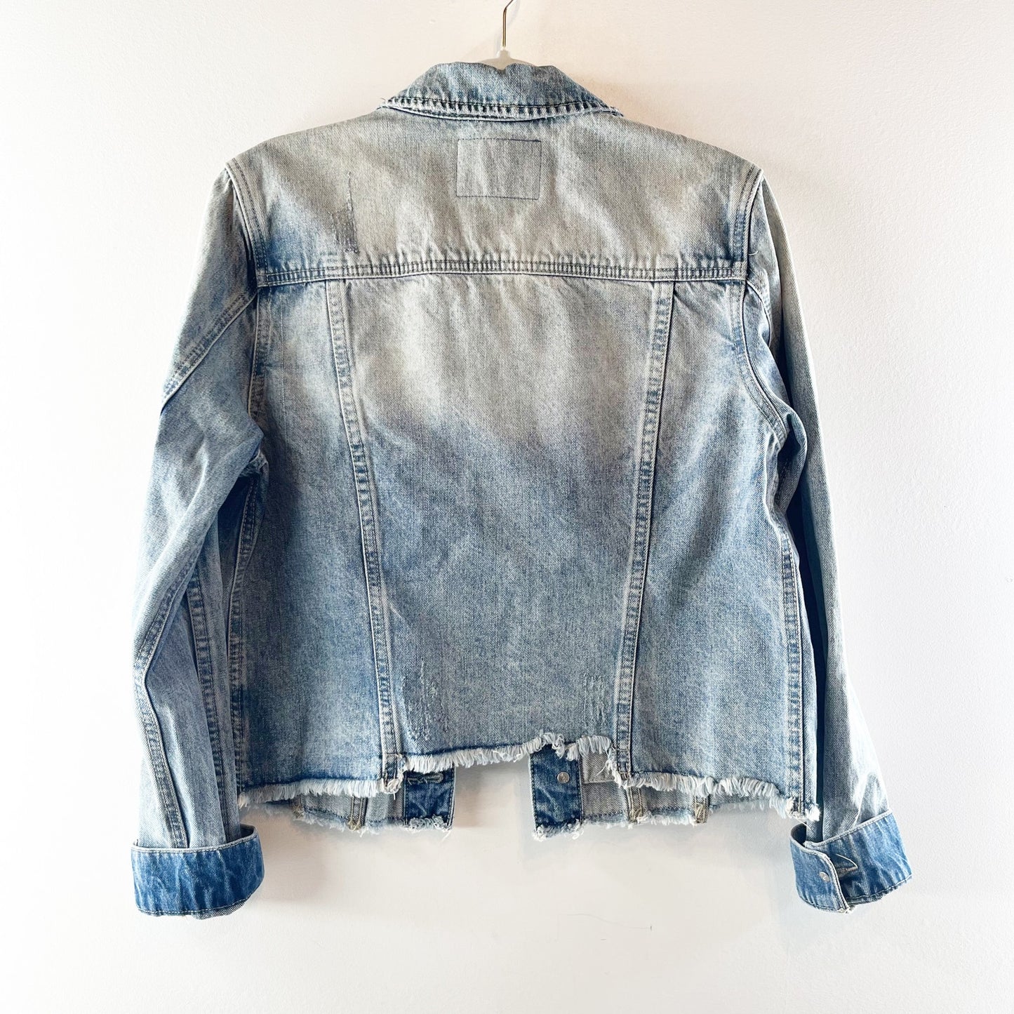 Blank NYC Raw Hem Cotton Jean Denim Trucker Jacket Blue Medium