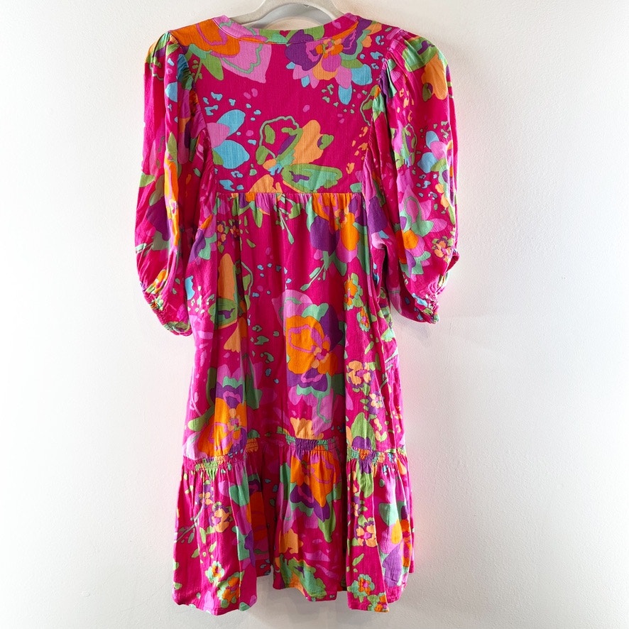 Sugarlips Himera Floral Maribor Shift Elbow Sleeve Tiered Babydoll Mini Dress S